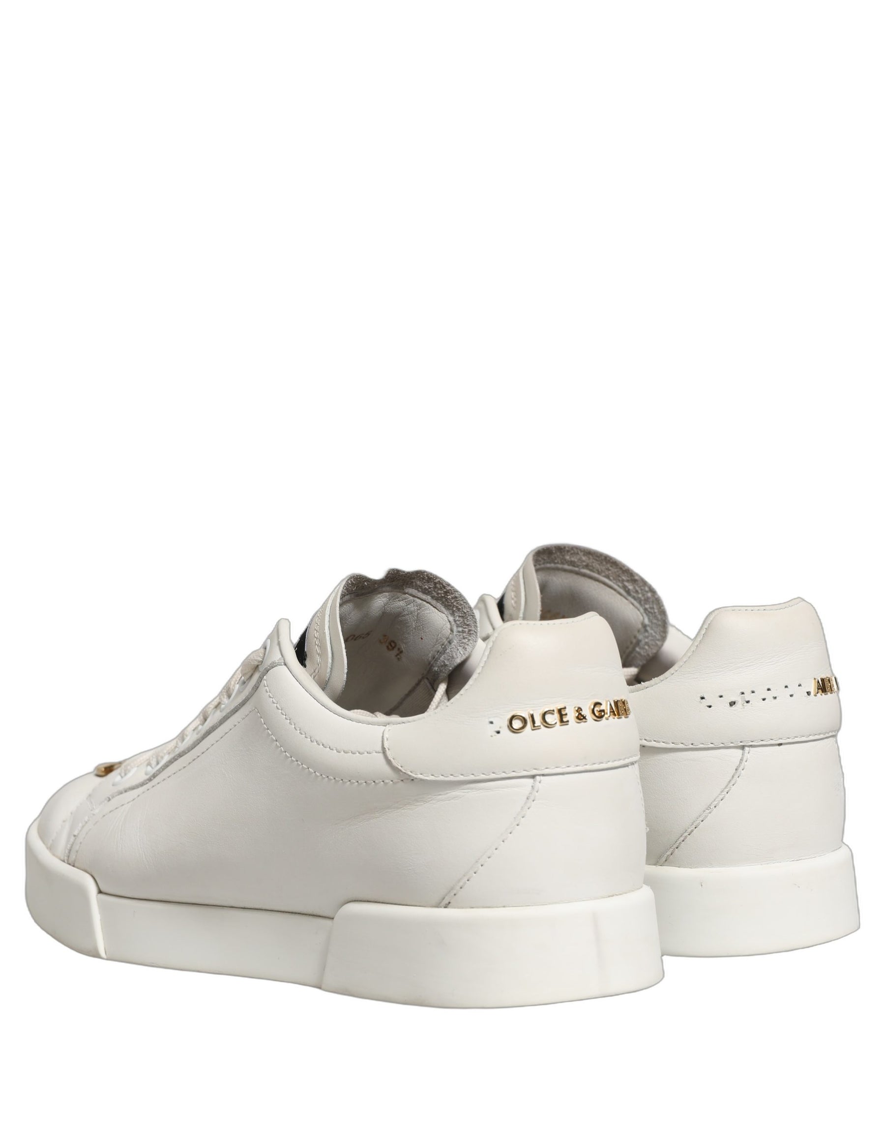 Dolce & Gabbana White Leather Logo Plaque Low Top Sneakers Shoes | Regal Royce