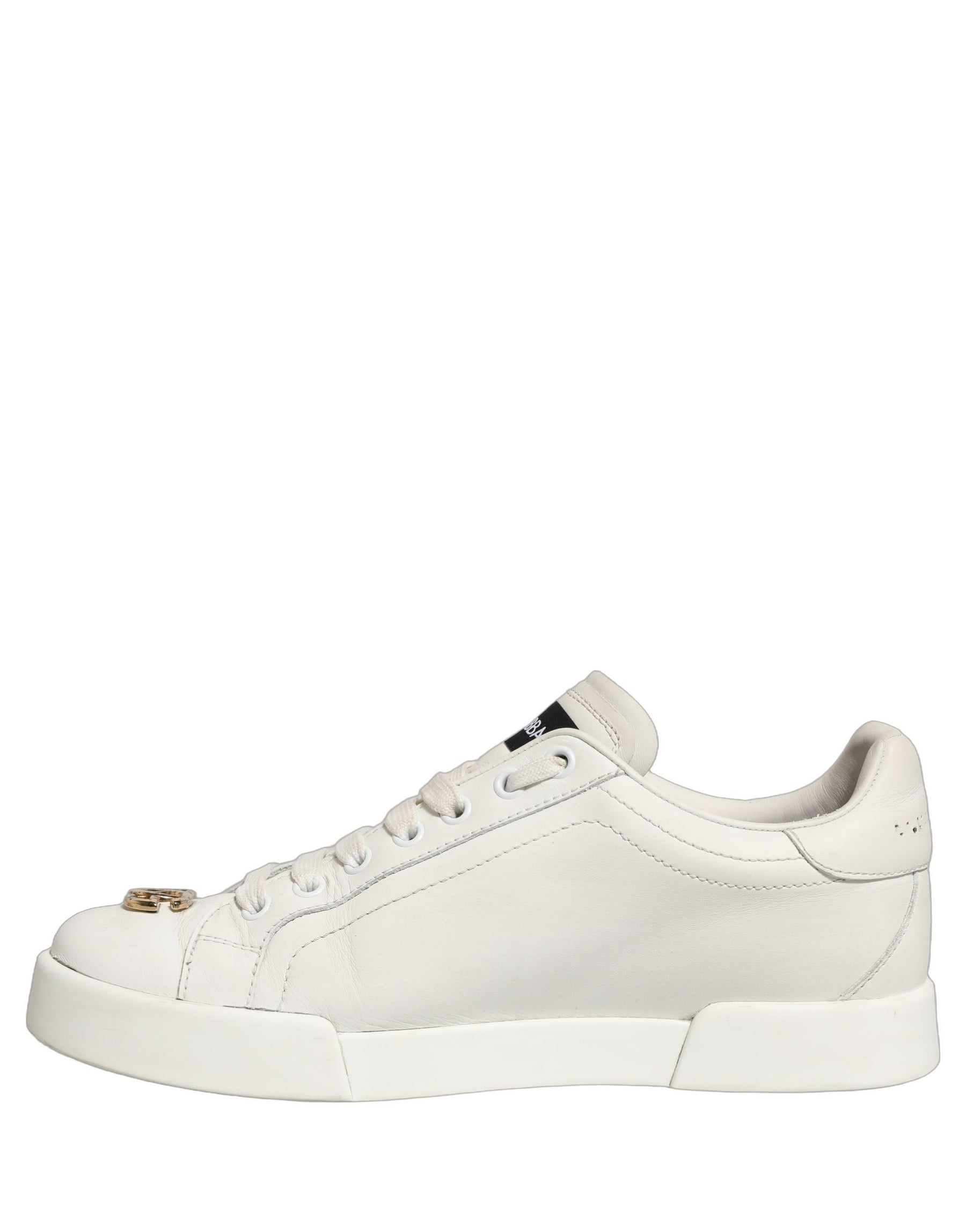 Dolce & Gabbana White Leather Logo Plaque Low Top Sneakers Shoes | Regal Royce