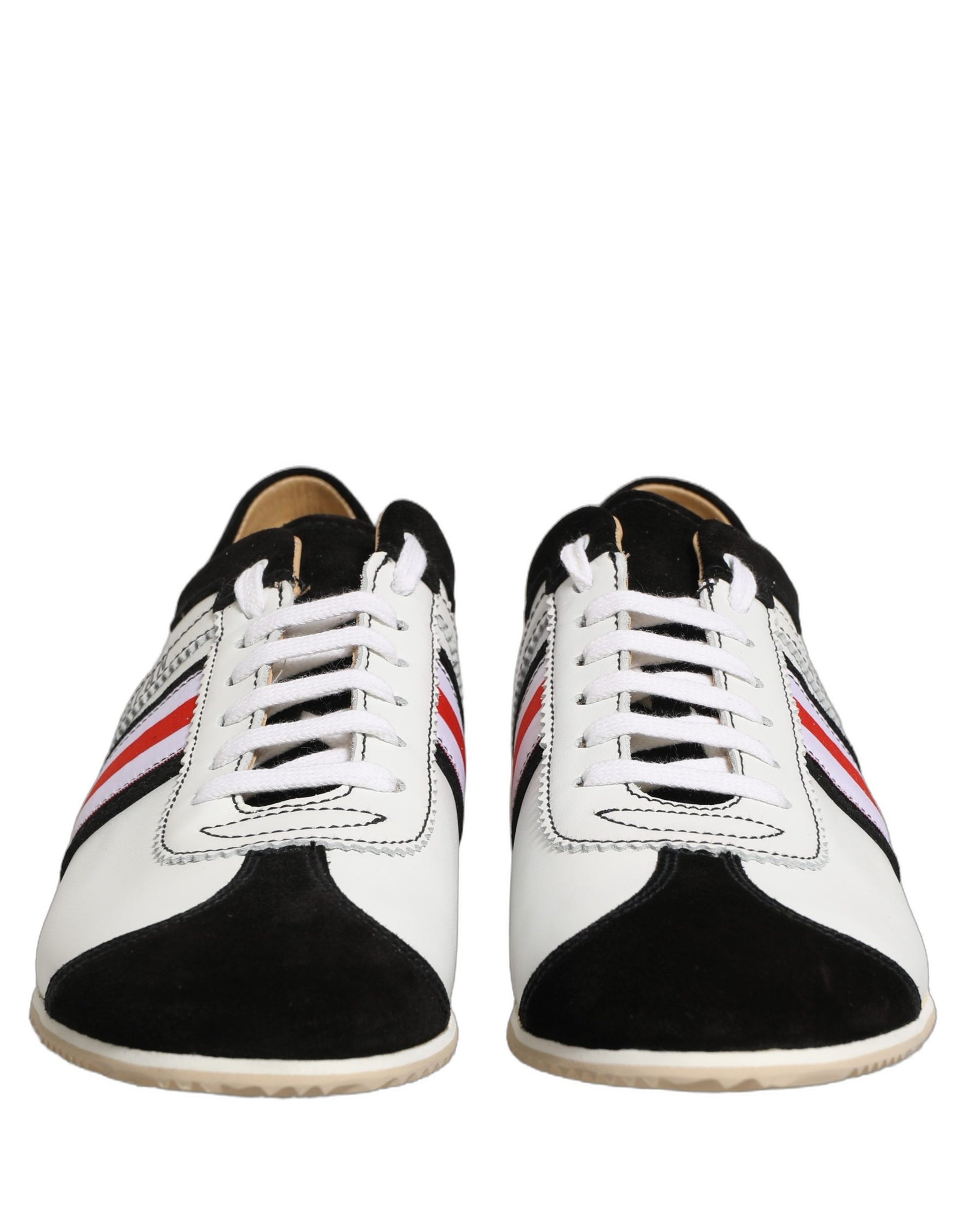 Dolce & Gabbana Black White Leather Suede Low Top Sneakers Shoes | Regal Royce