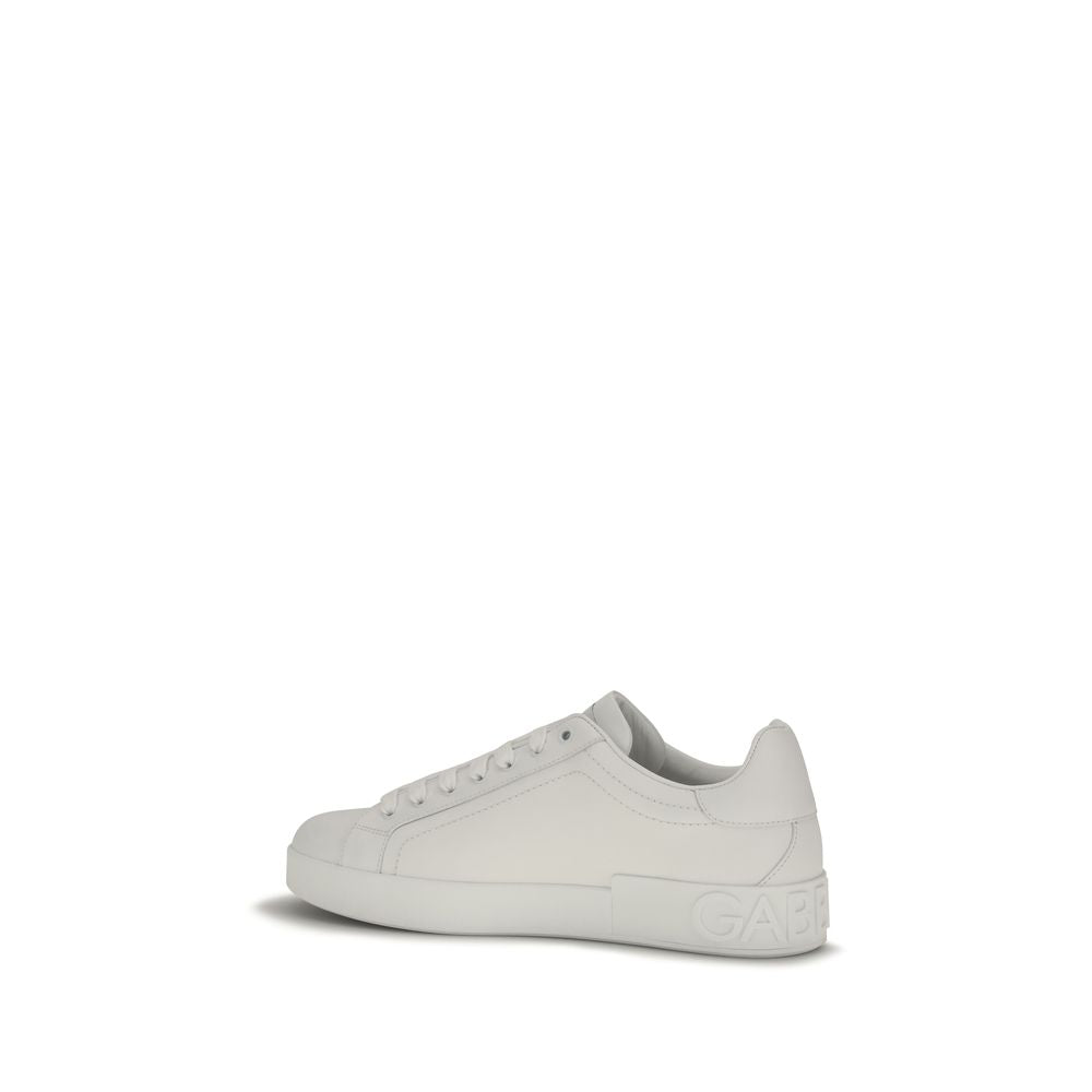 Dolce & Gabbana White Calf Leather Bos Taurus Low Top Sneakers | Regal Royce