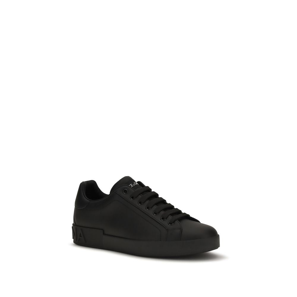 Dolce & Gabbana Black Calf Leather Bos Taurus Low Top Sneakers | Regal Royce