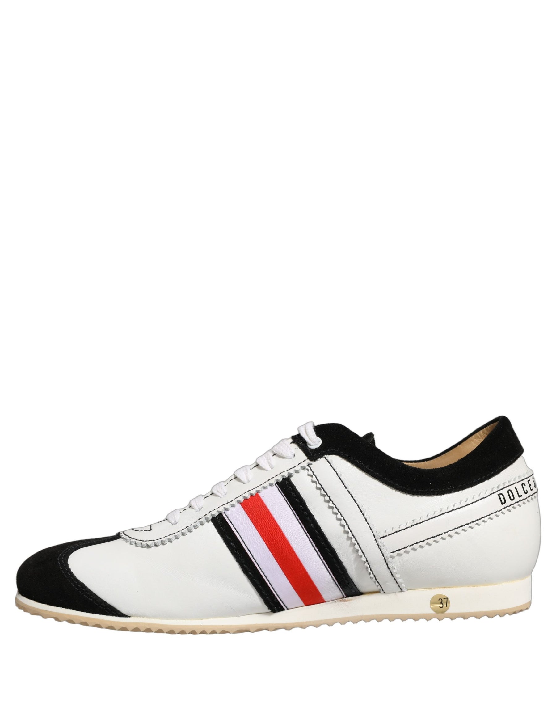Dolce & Gabbana Black White Leather Suede Low Top Sneakers Shoes | Regal Royce