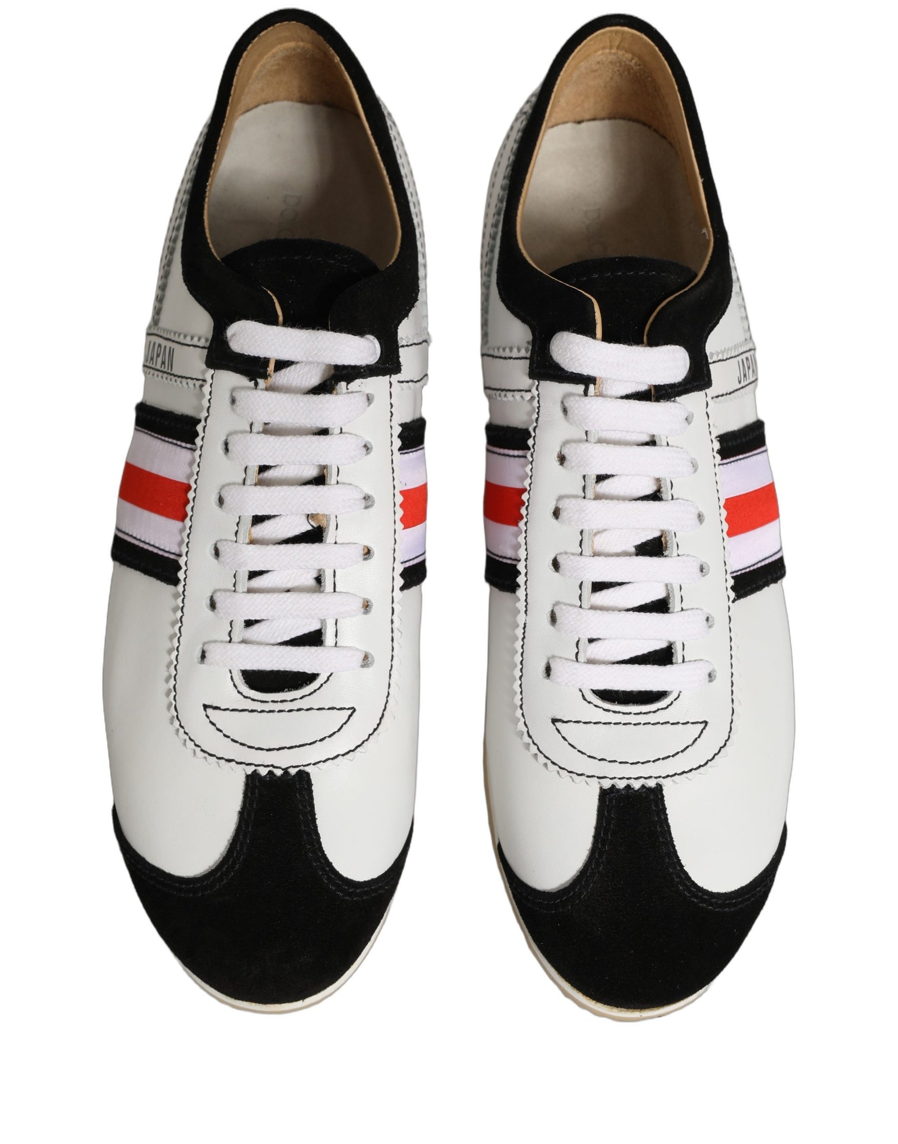 Dolce & Gabbana Black White Leather Suede Low Top Sneakers Shoes | Regal Royce