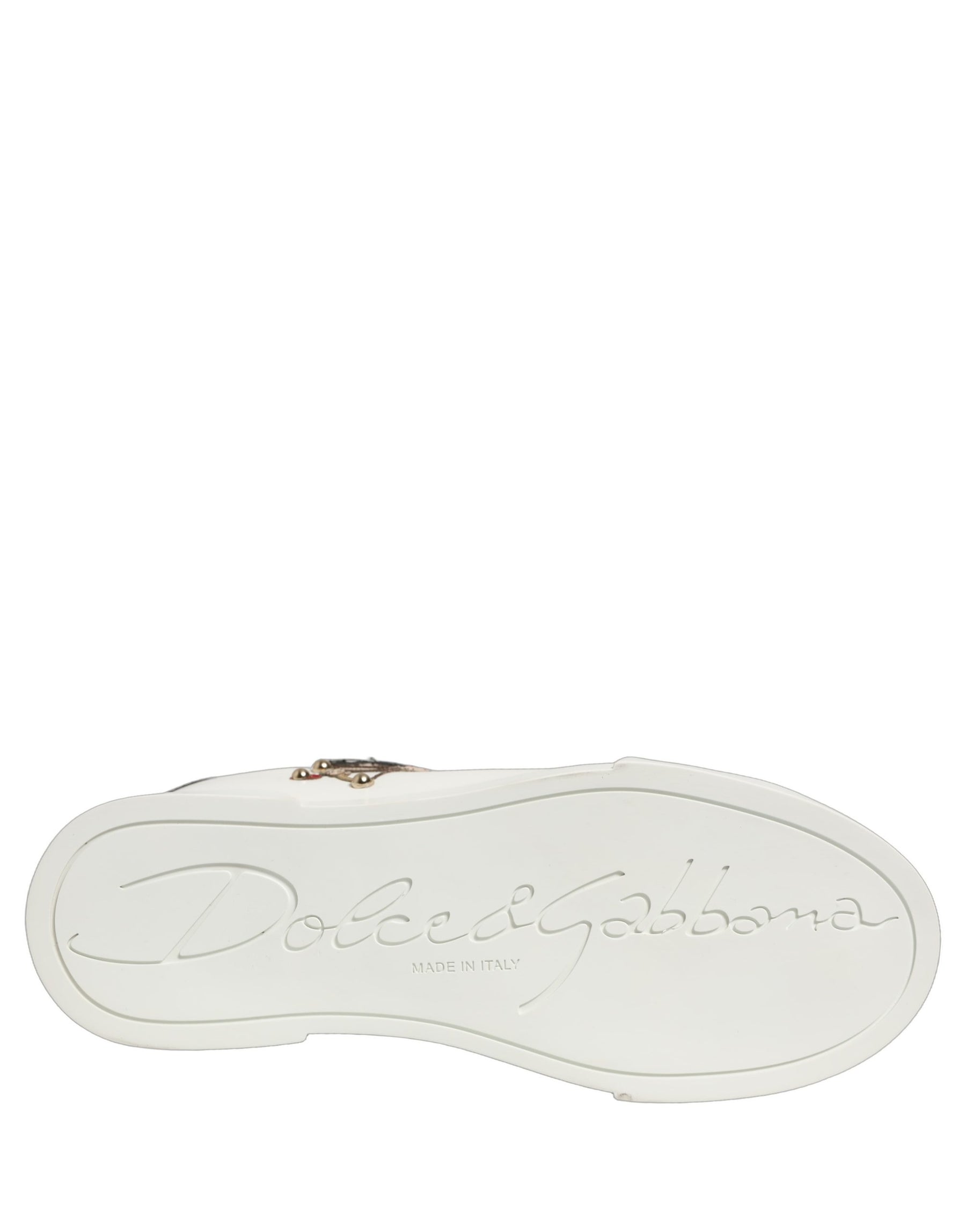 Dolce & Gabbana White Patch Calfskin Nappa Portofino Sneakers Shoes | Regal Royce