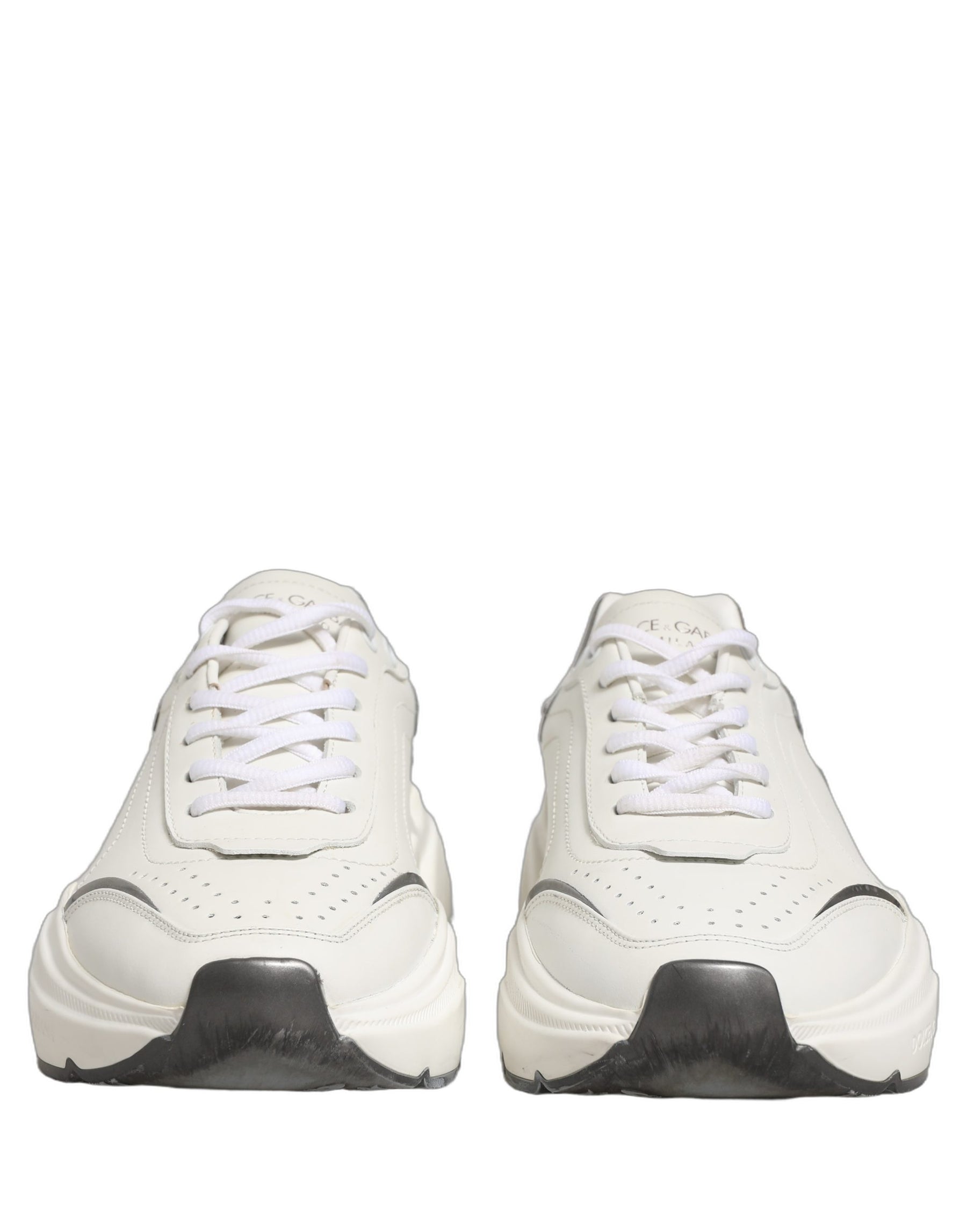 Dolce & Gabbana White Silver Daymaster Leather Low Top Sneakers Shoes | Regal Royce