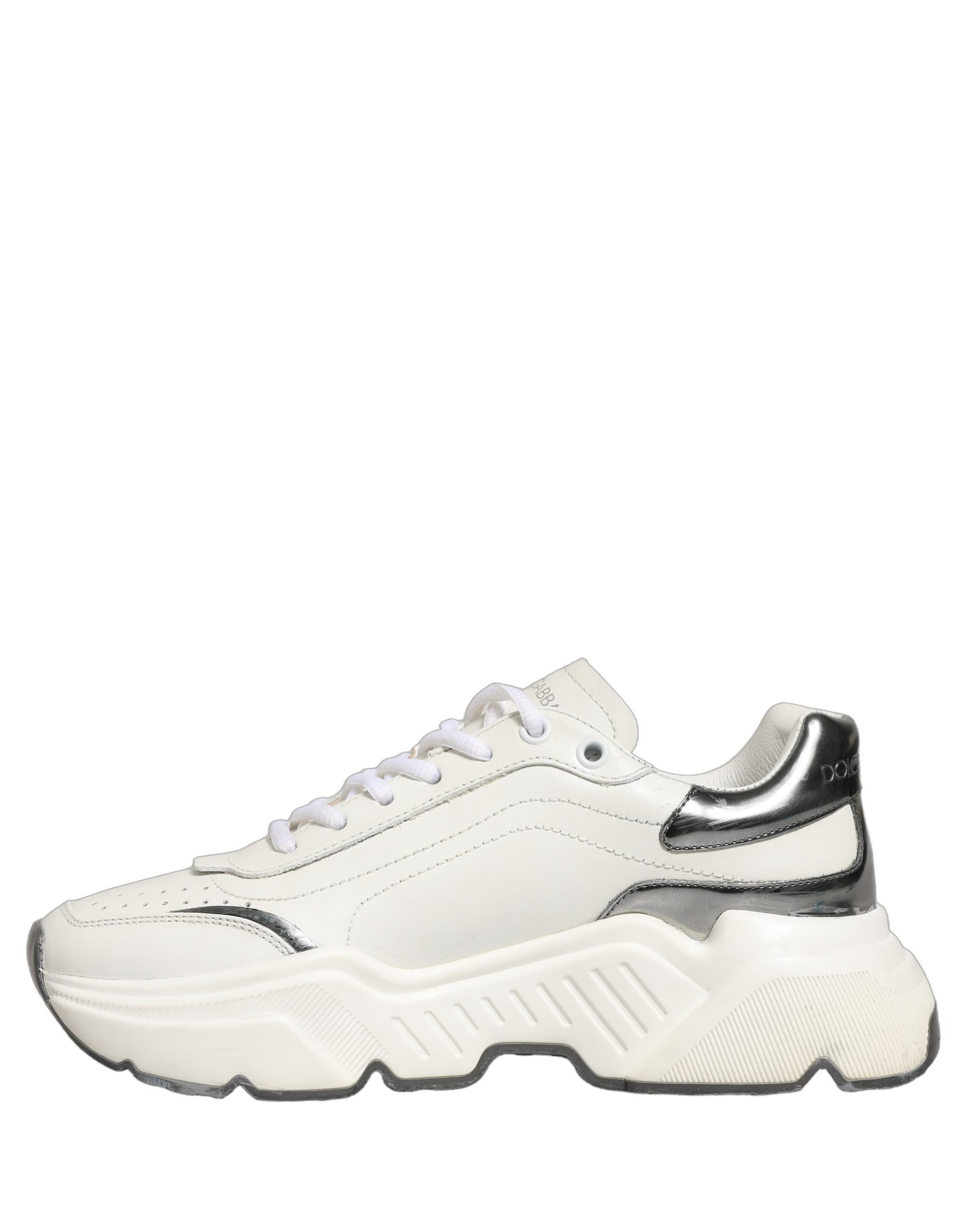 Dolce & Gabbana White Silver Daymaster Leather Low Top Sneakers Shoes | Regal Royce