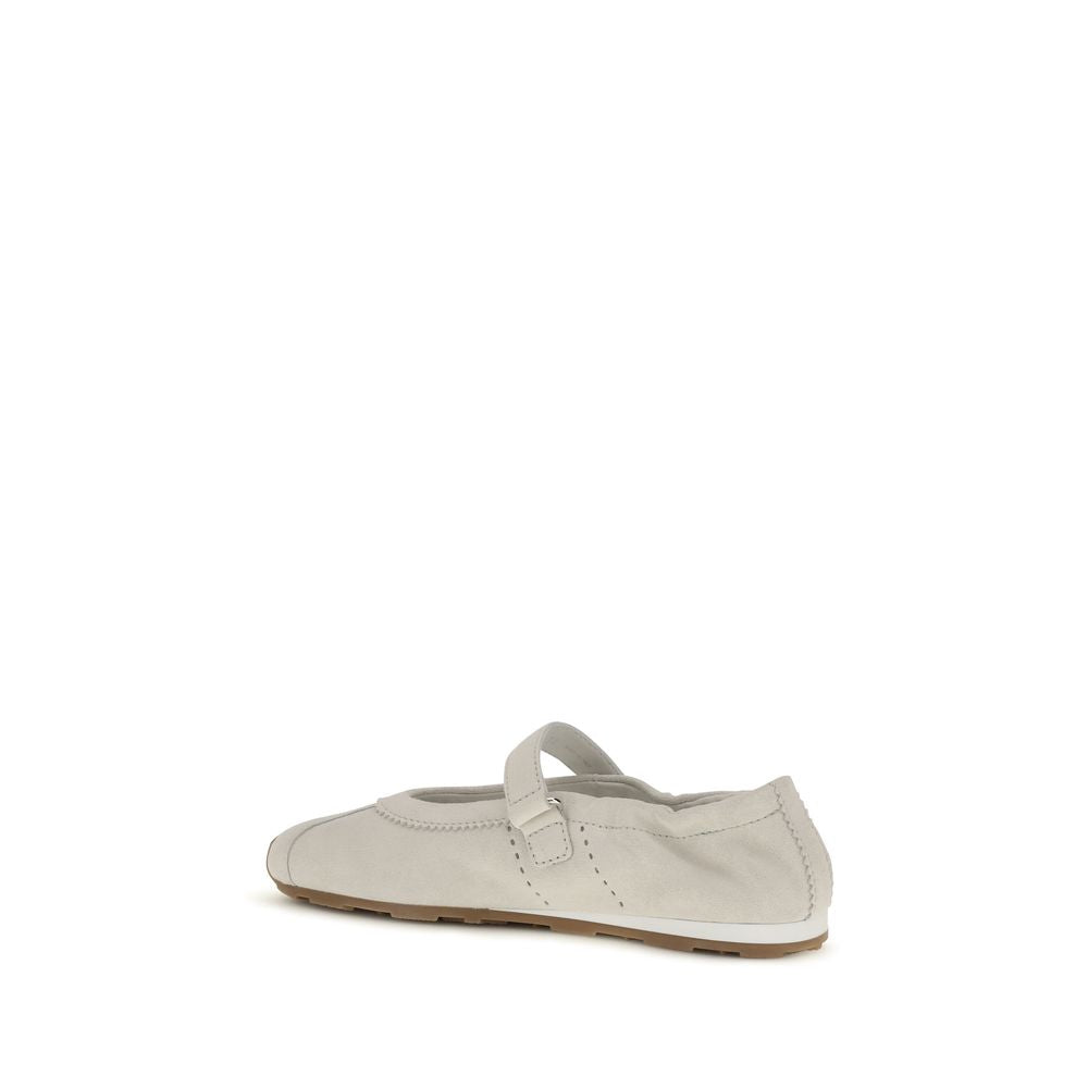 Miu Miu White Calf Leather Bos Taurus Ballet Flats | Regal Royce