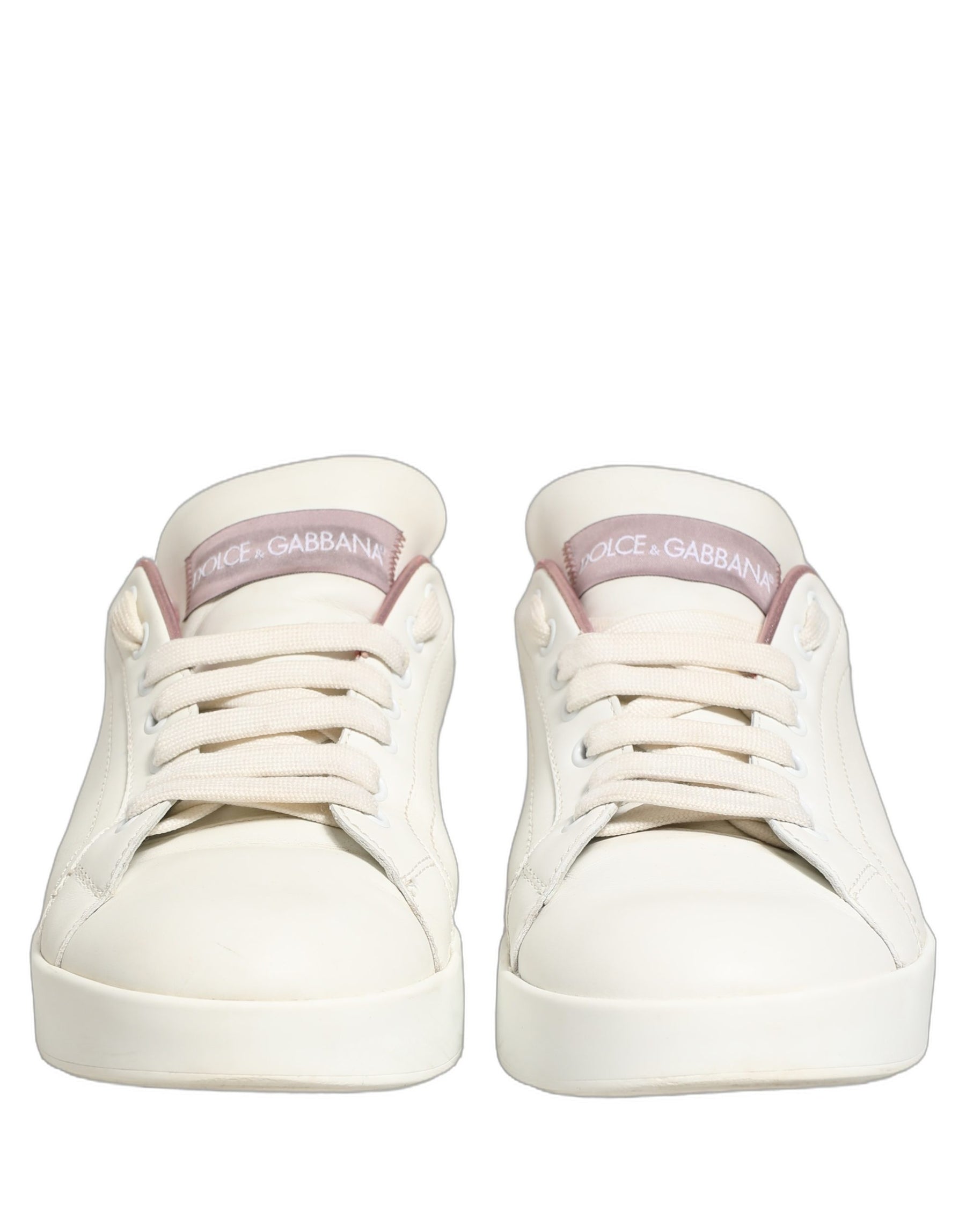 Dolce & Gabbana White Pink Leather Low Top Sneakers Shoes | Regal Royce