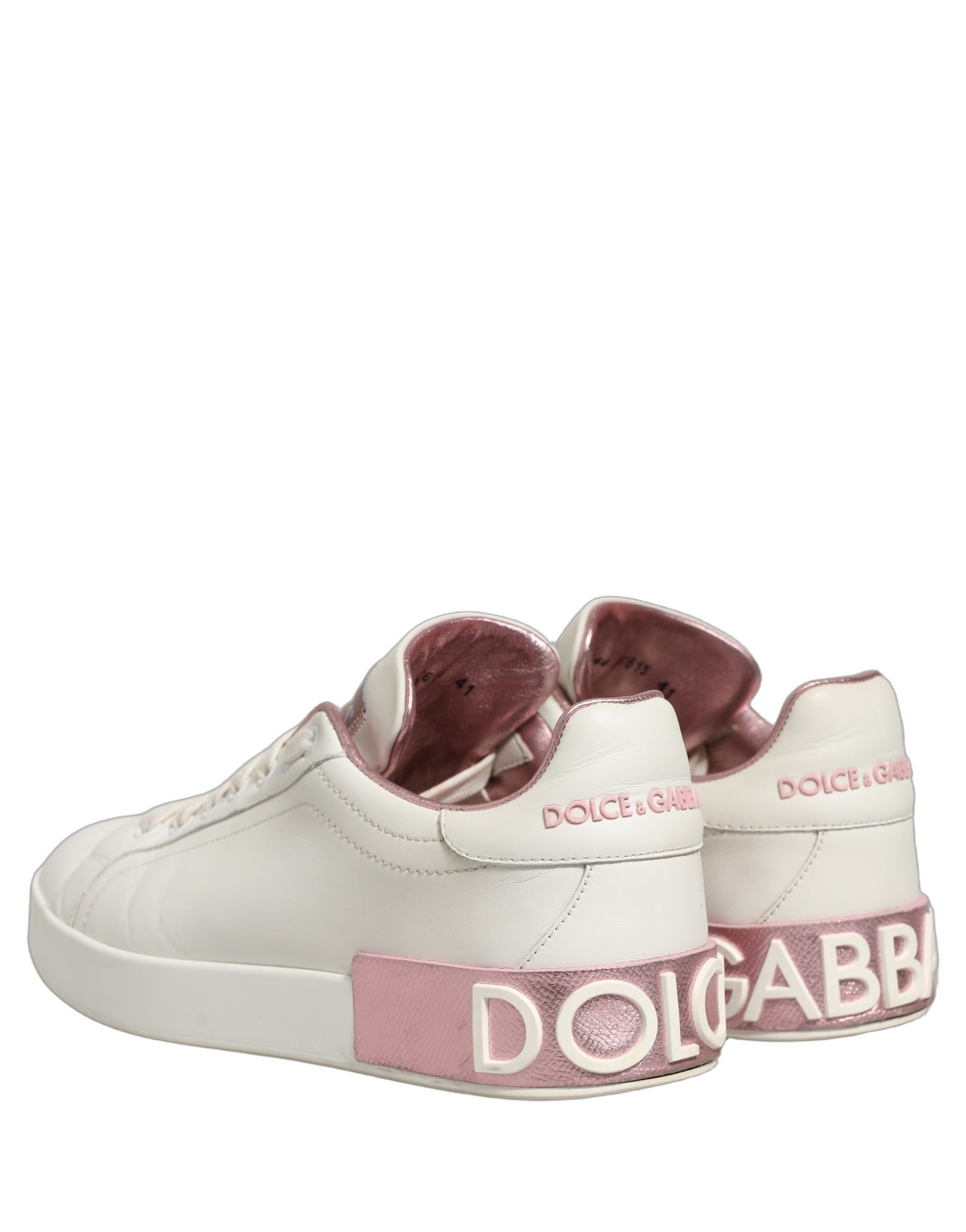 Dolce & Gabbana White Pink Leather Low Top Sneakers Shoes | Regal Royce