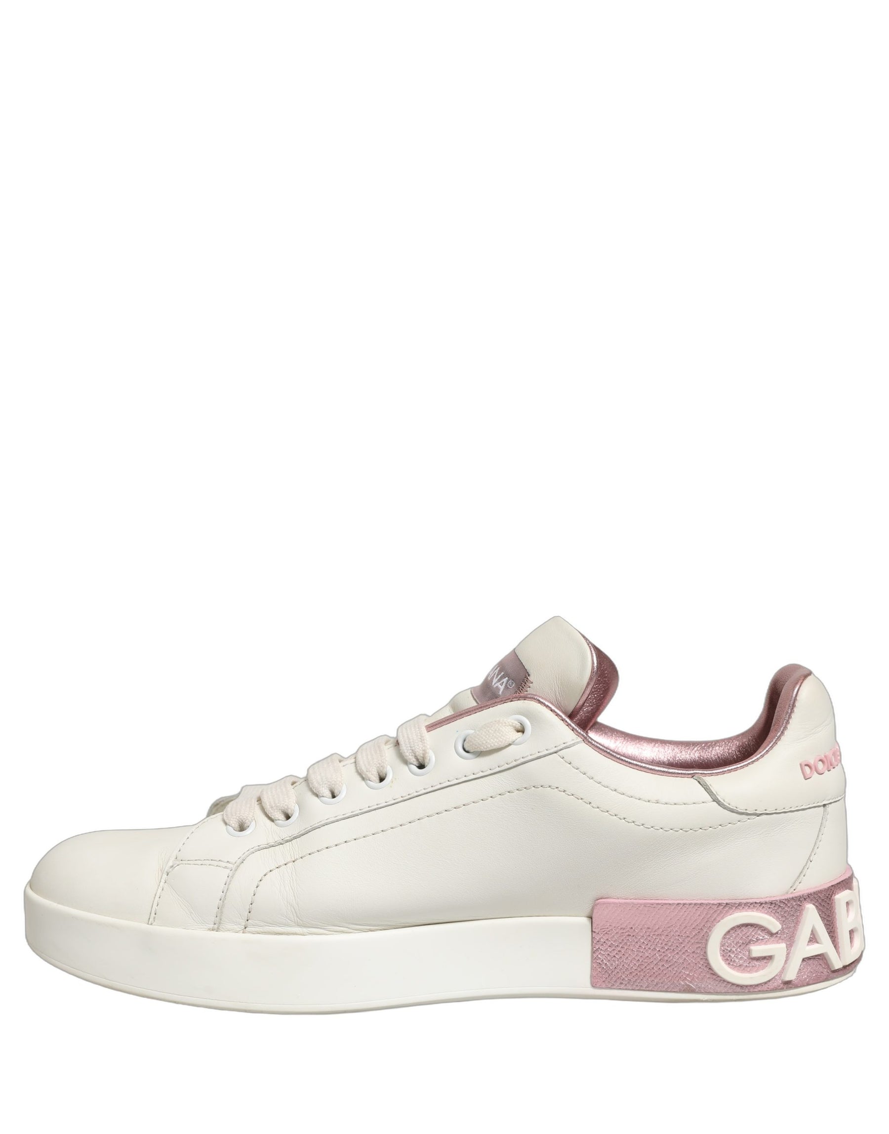 Dolce & Gabbana White Pink Leather Low Top Sneakers Shoes | Regal Royce