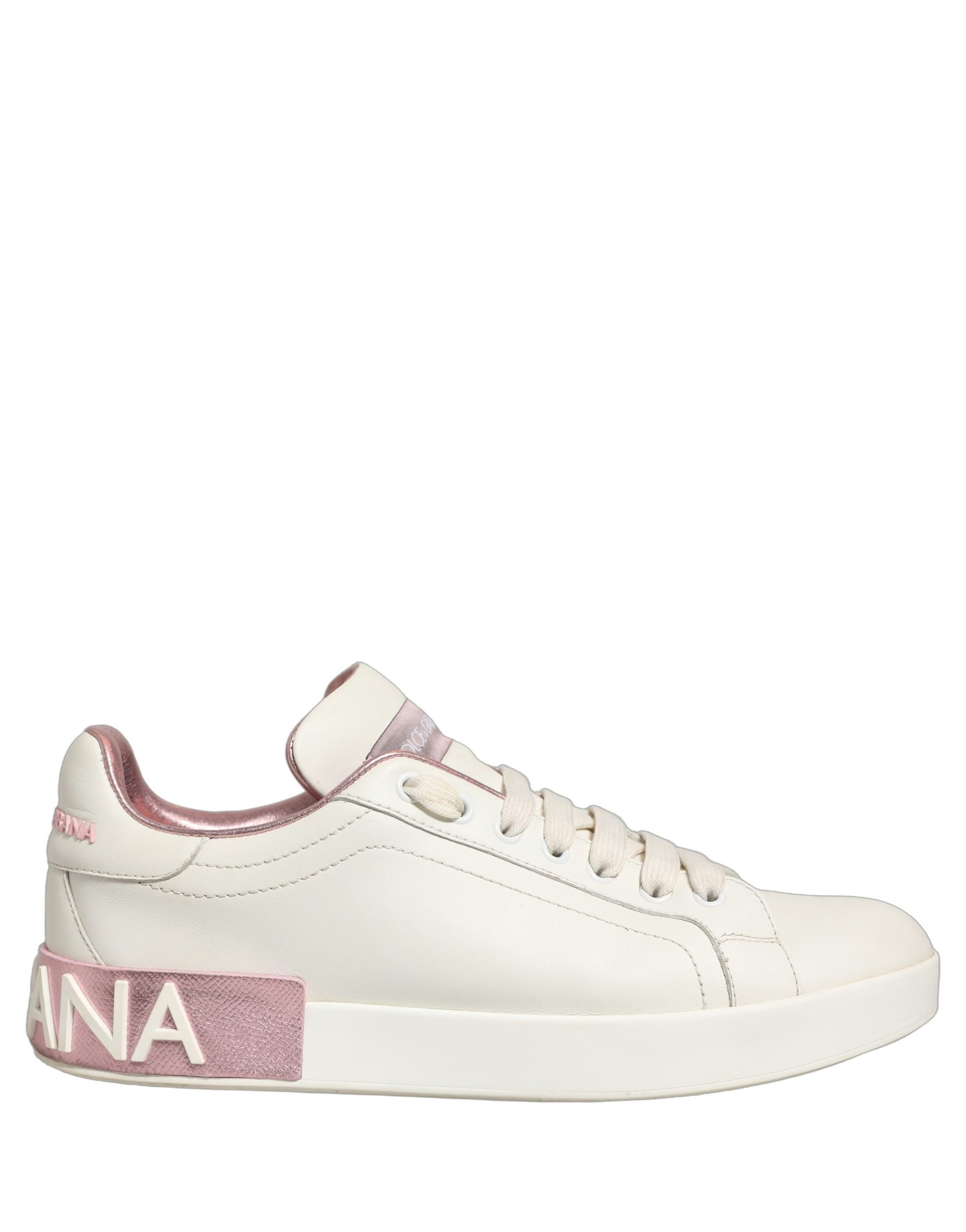 Dolce & Gabbana White Pink Leather Low Top Sneakers Shoes | Regal Royce