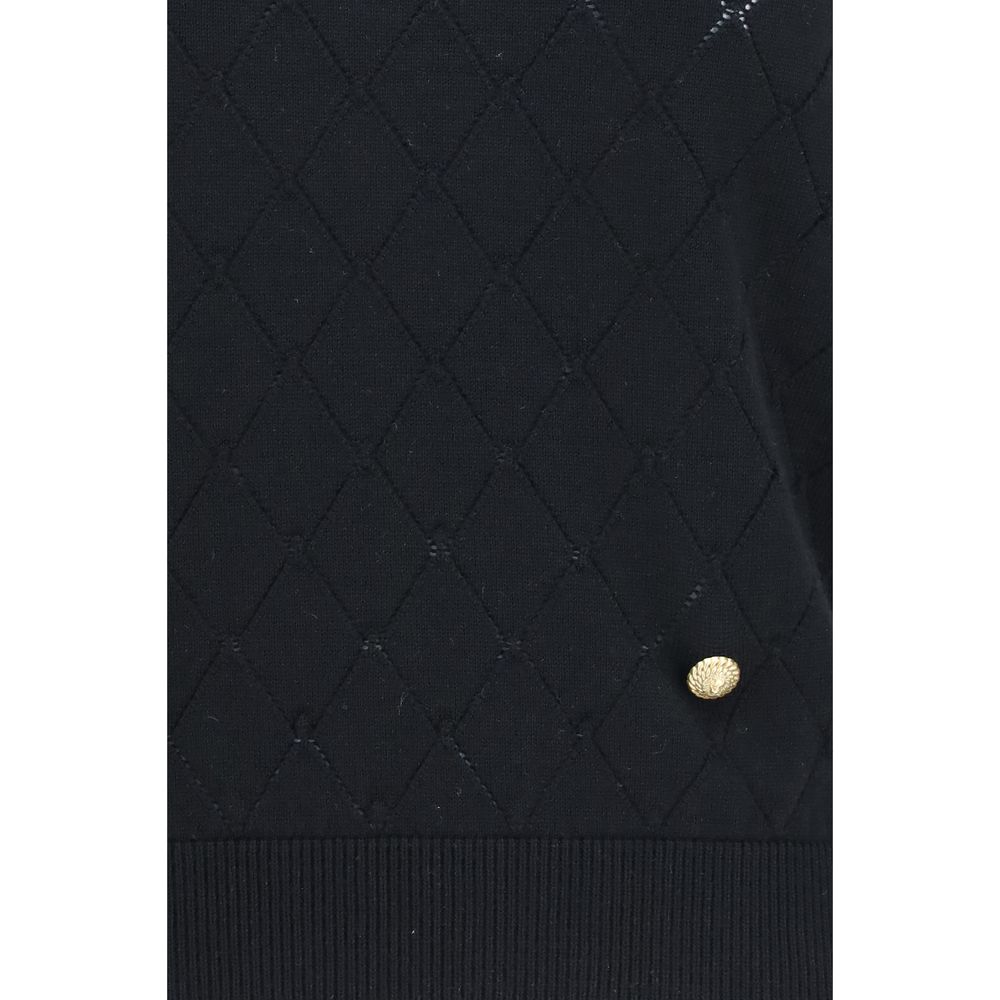 Balmain Black Wool Oves Aries Sleeveles T-Shirt | Regal Royce