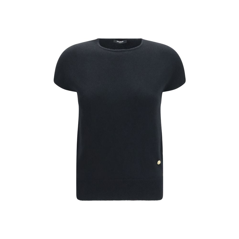 Balmain Black Wool Oves Aries Sleeveles Sweater | Regal Royce