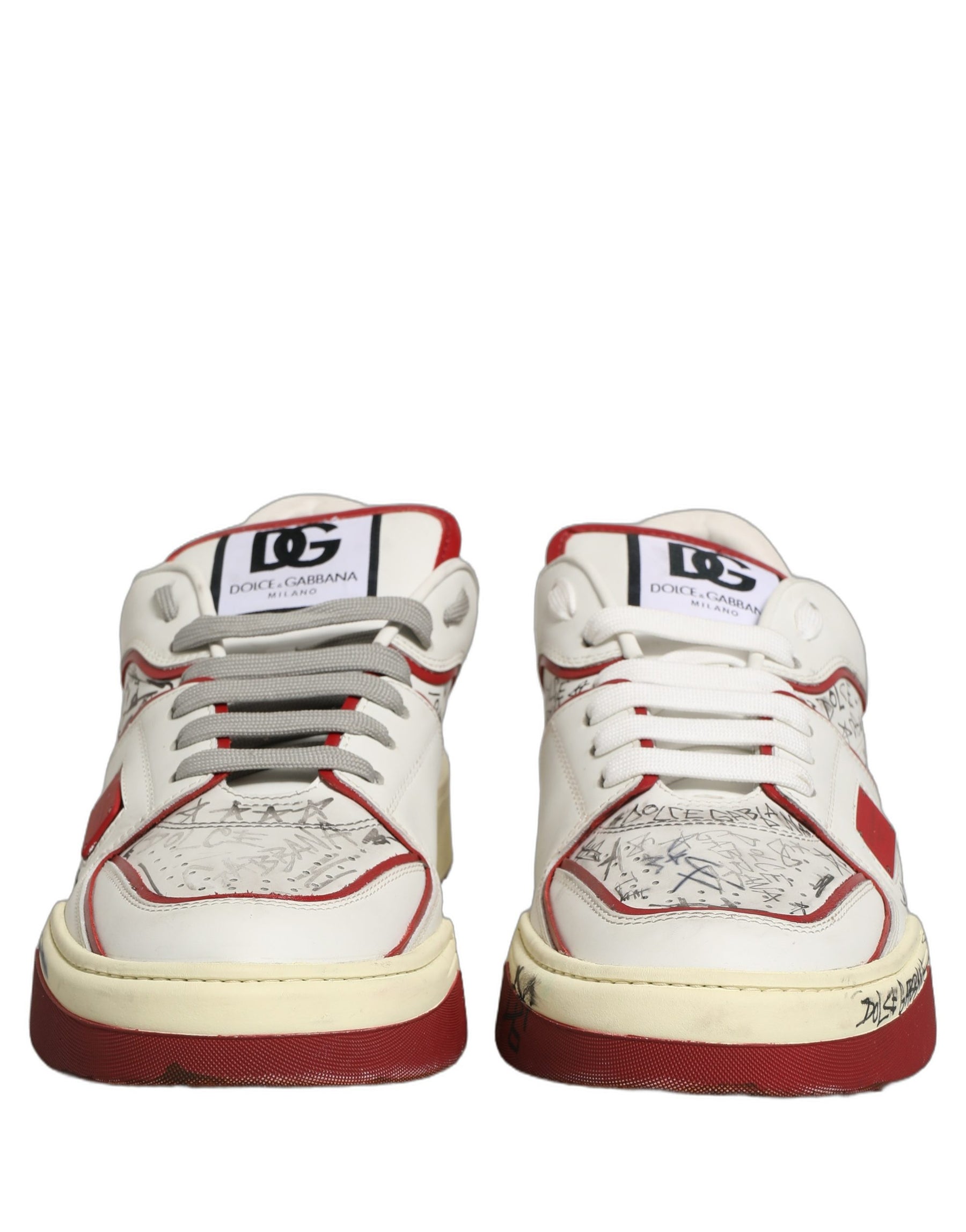 Dolce & Gabbana White Red New Roma Graffiti Sneakers Shoes | Regal Royce
