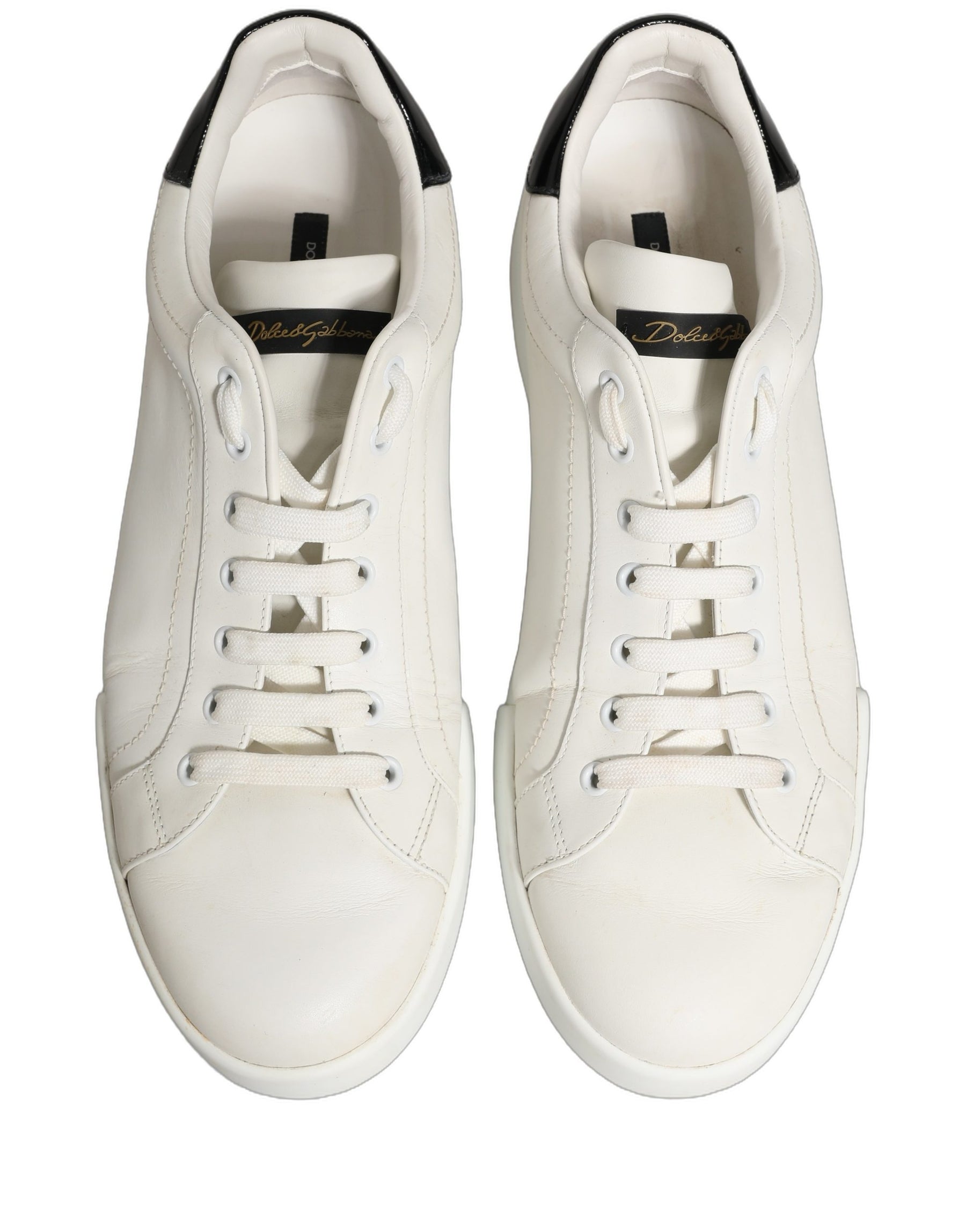 Dolce & Gabbana White Black Leather Lace Up Sneakers Shoes | Regal Royce