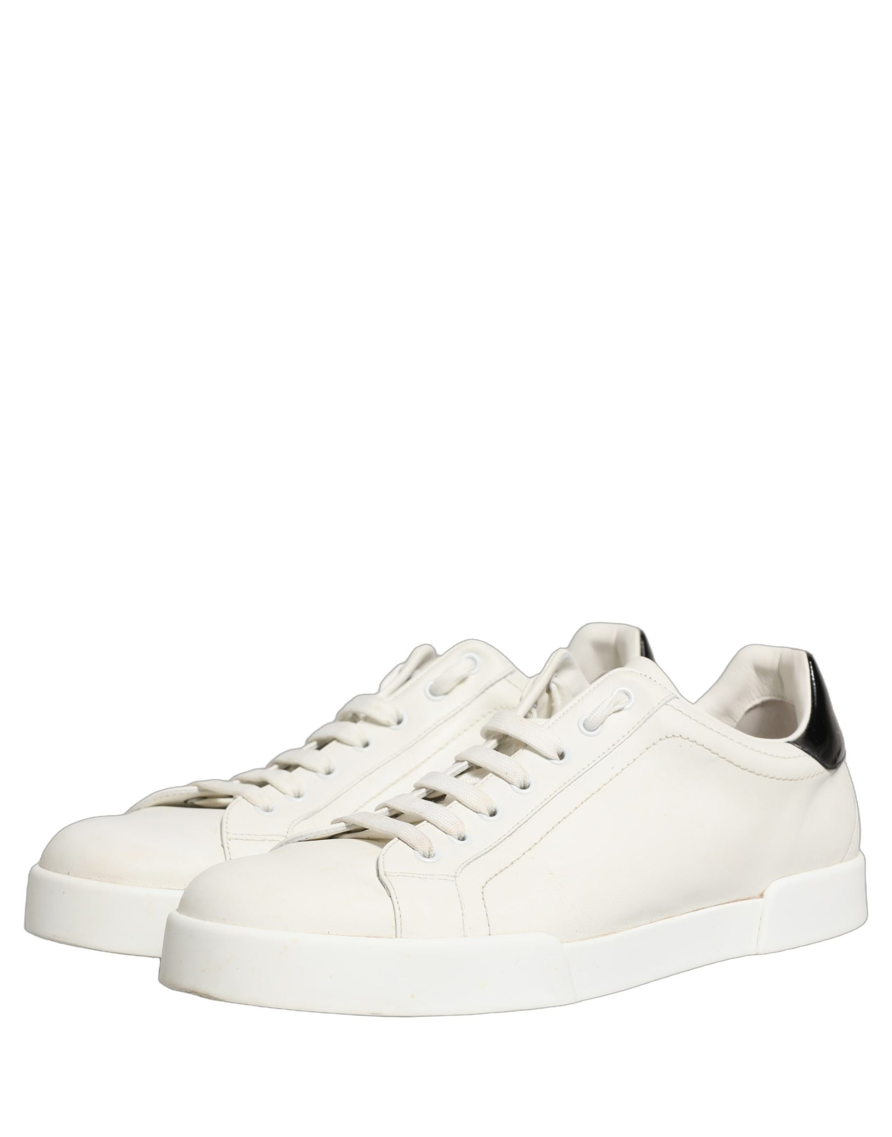 Dolce & Gabbana White Black Leather Lace Up Sneakers Shoes | Regal Royce
