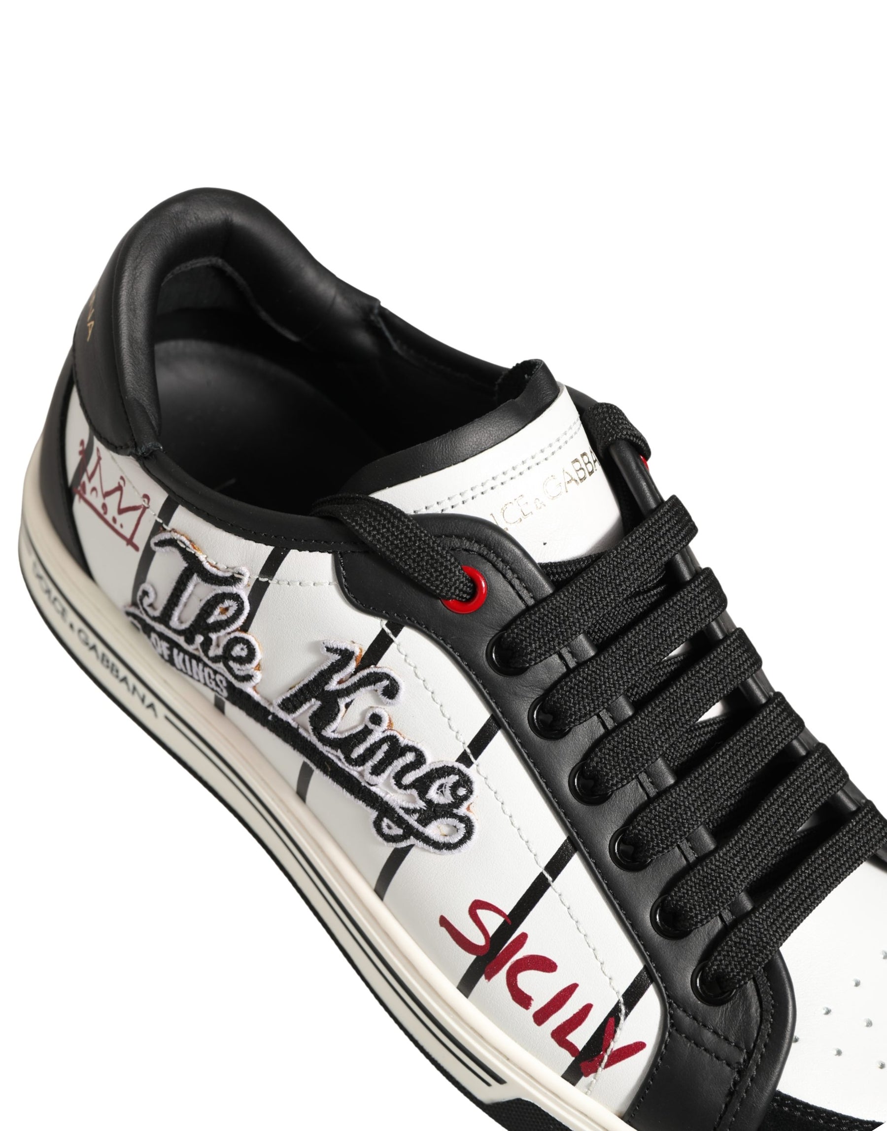Dolce & Gabbana White Black DG Logo King Patch Low-Top Sneaker Shoes | Regal Royce