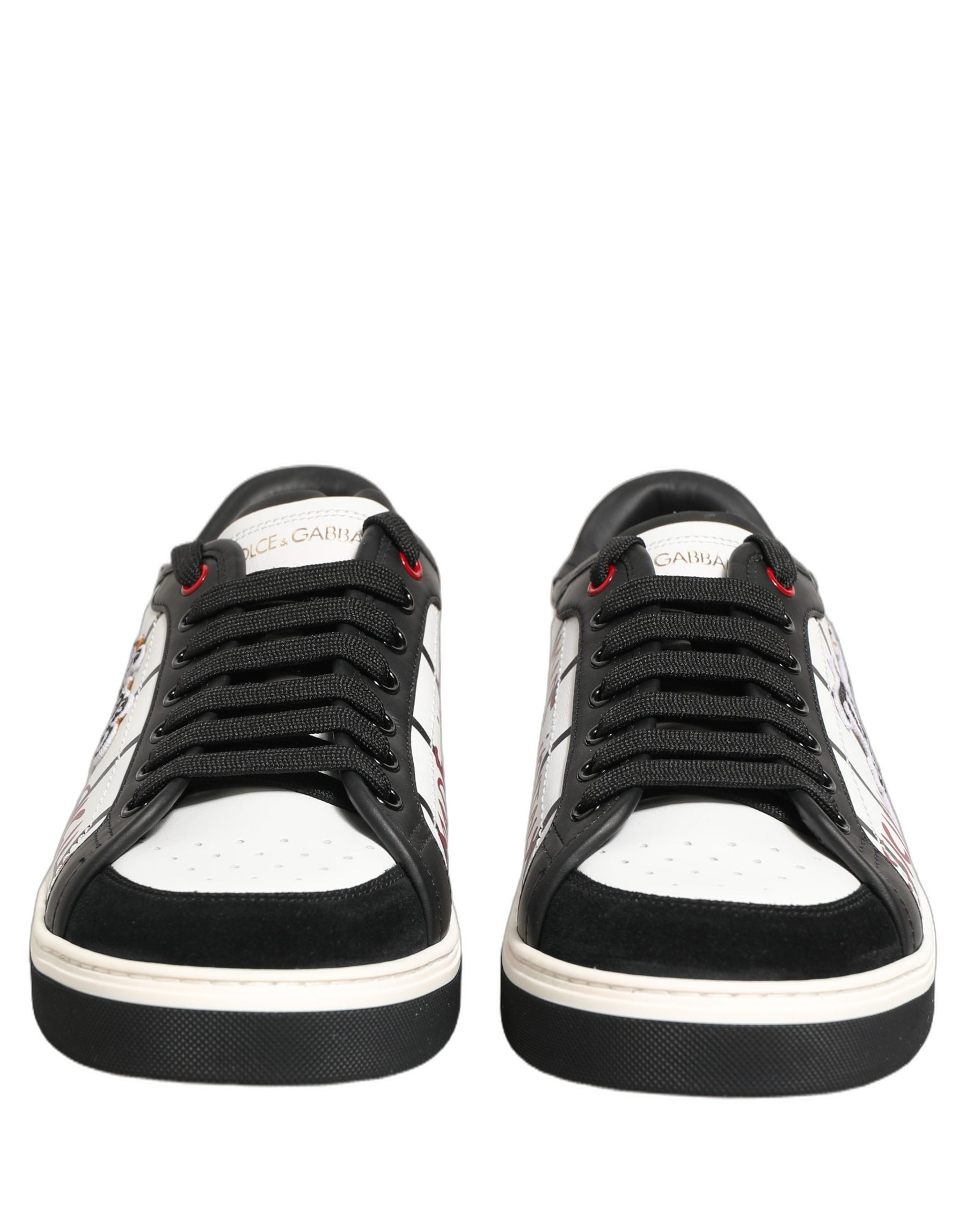 Dolce & Gabbana White Black DG Logo King Patch Low-Top Sneaker Shoes | Regal Royce