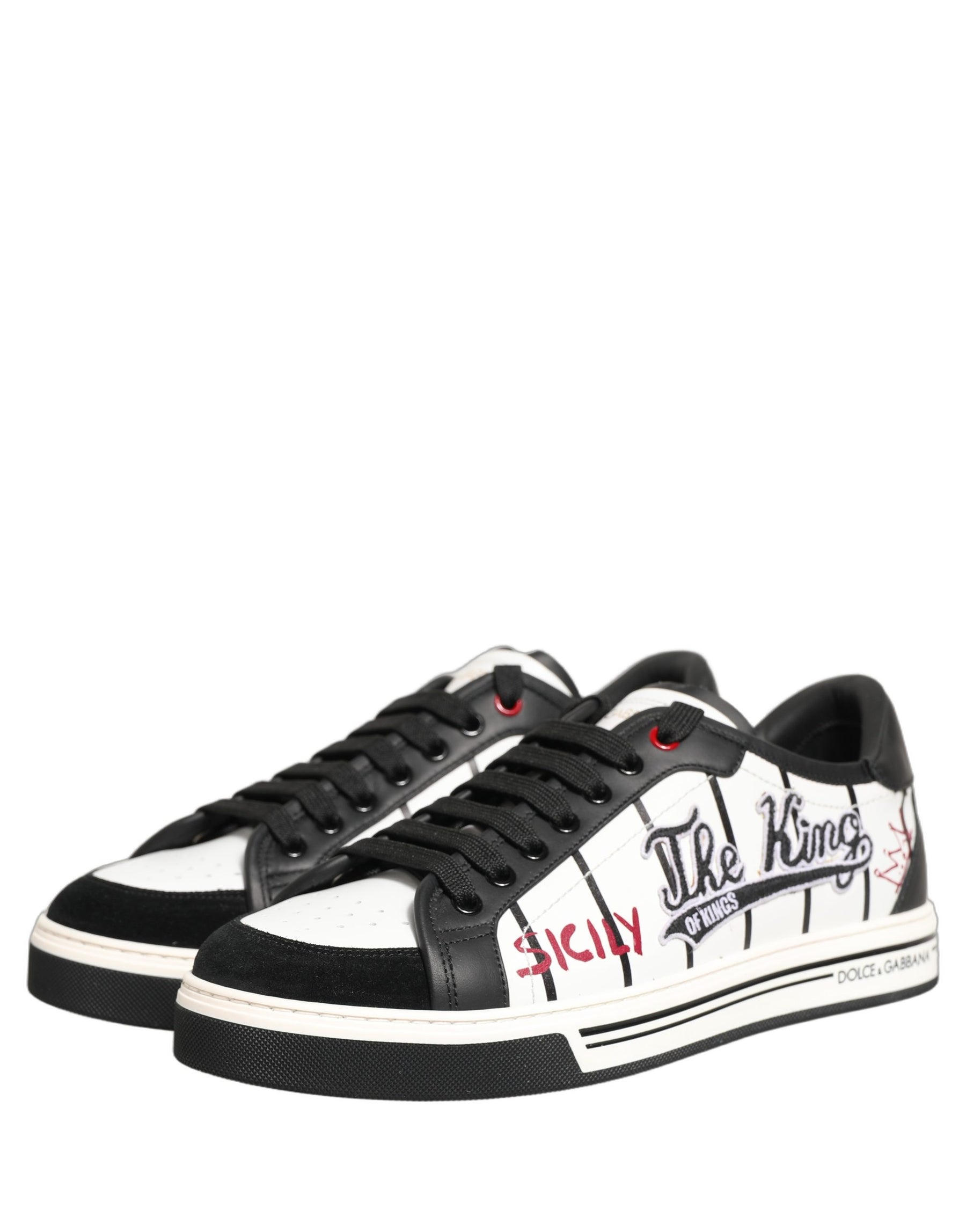 Dolce & Gabbana White Black DG Logo King Patch Low-Top Sneaker Shoes | Regal Royce