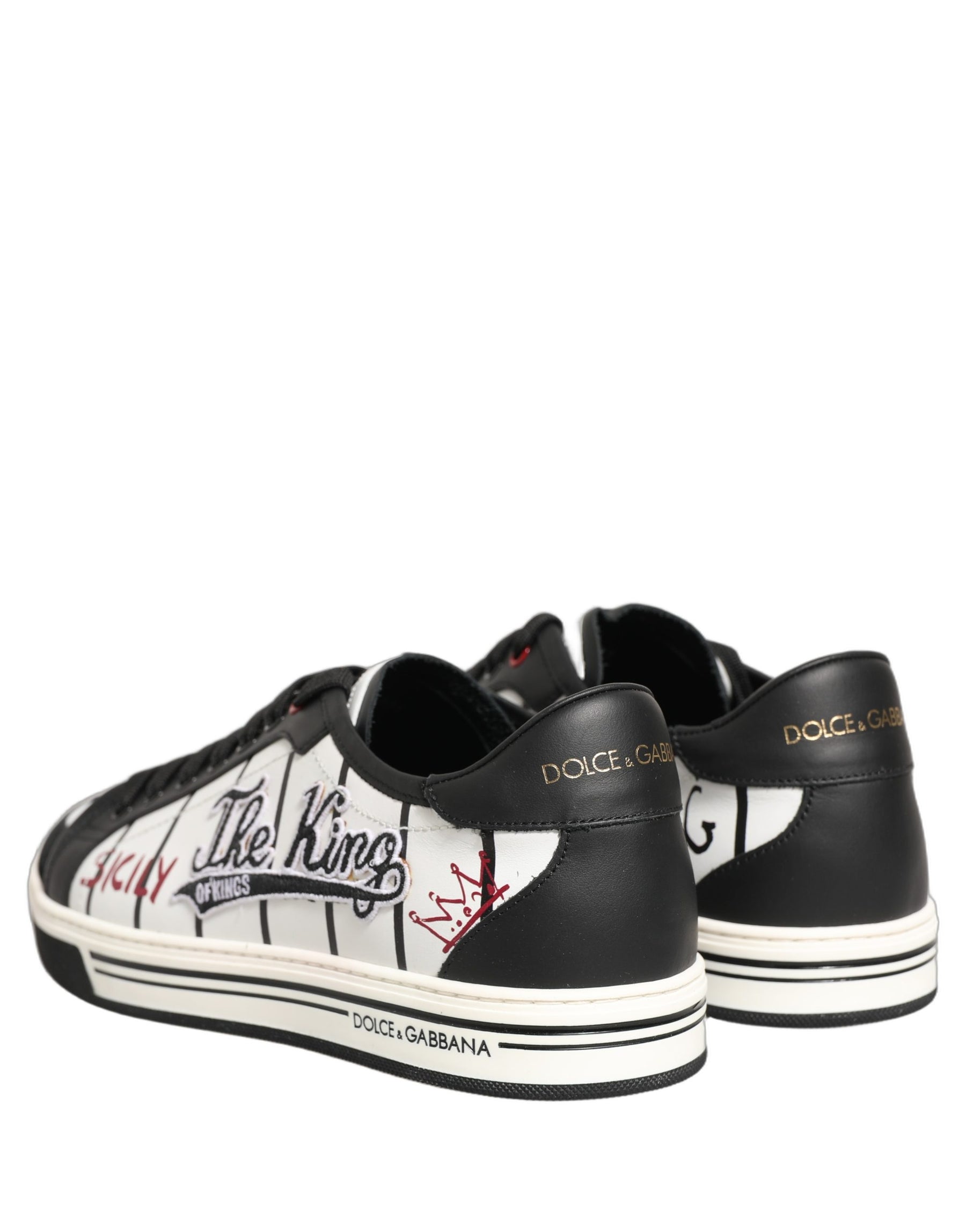 Dolce & Gabbana White Black DG Logo King Patch Low-Top Sneaker Shoes | Regal Royce
