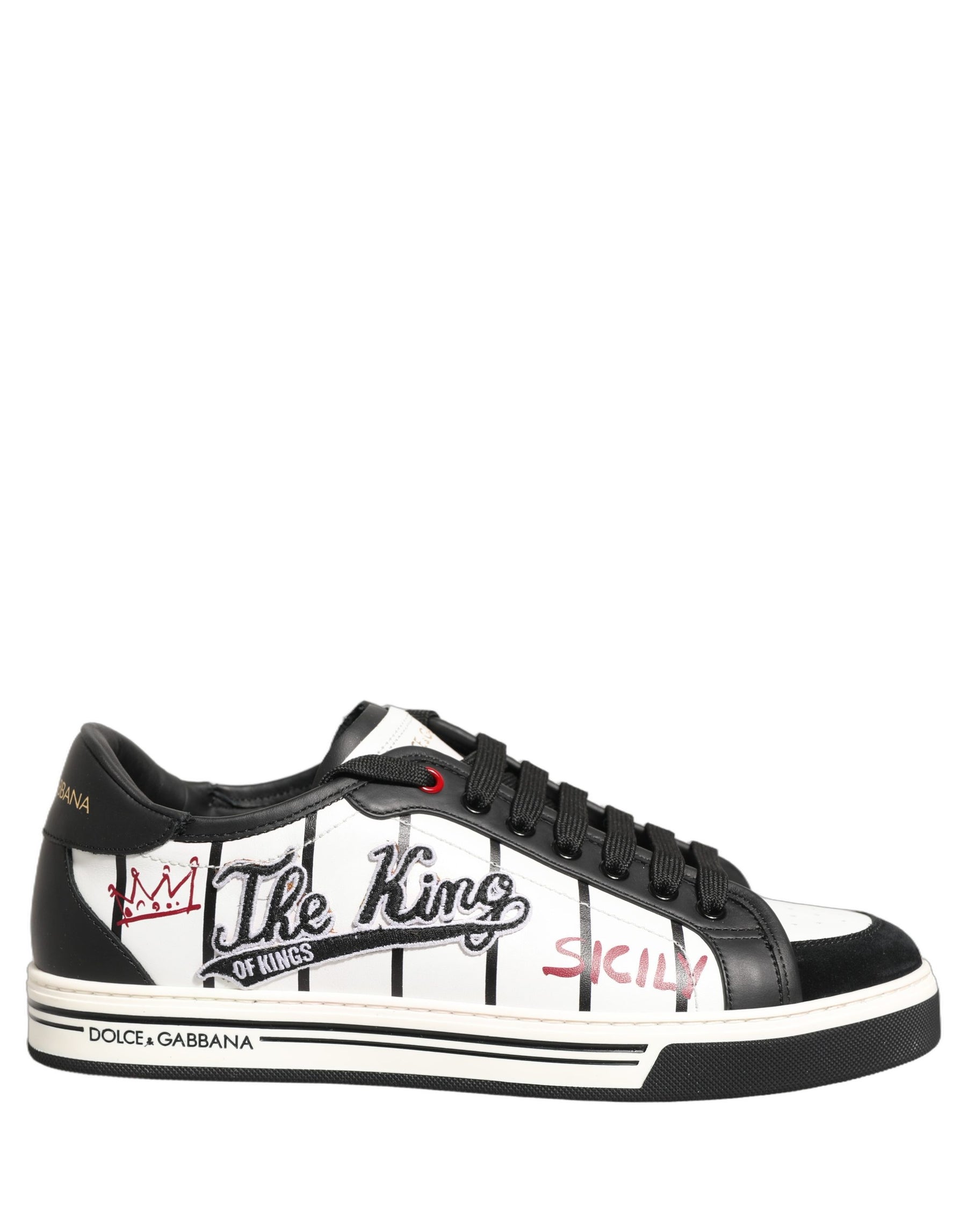 Dolce & Gabbana White Black DG Logo King Patch Low-Top Sneaker Shoes | Regal Royce