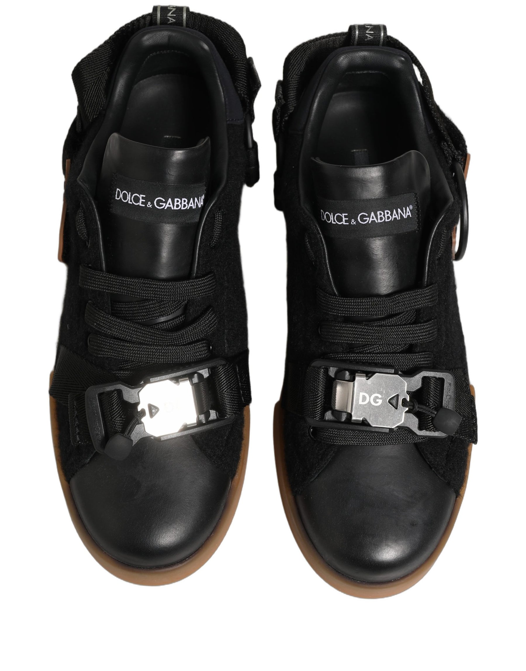 Dolce & Gabbana Black Leather Low Trainers Men Sneakers Shoes | Regal Royce