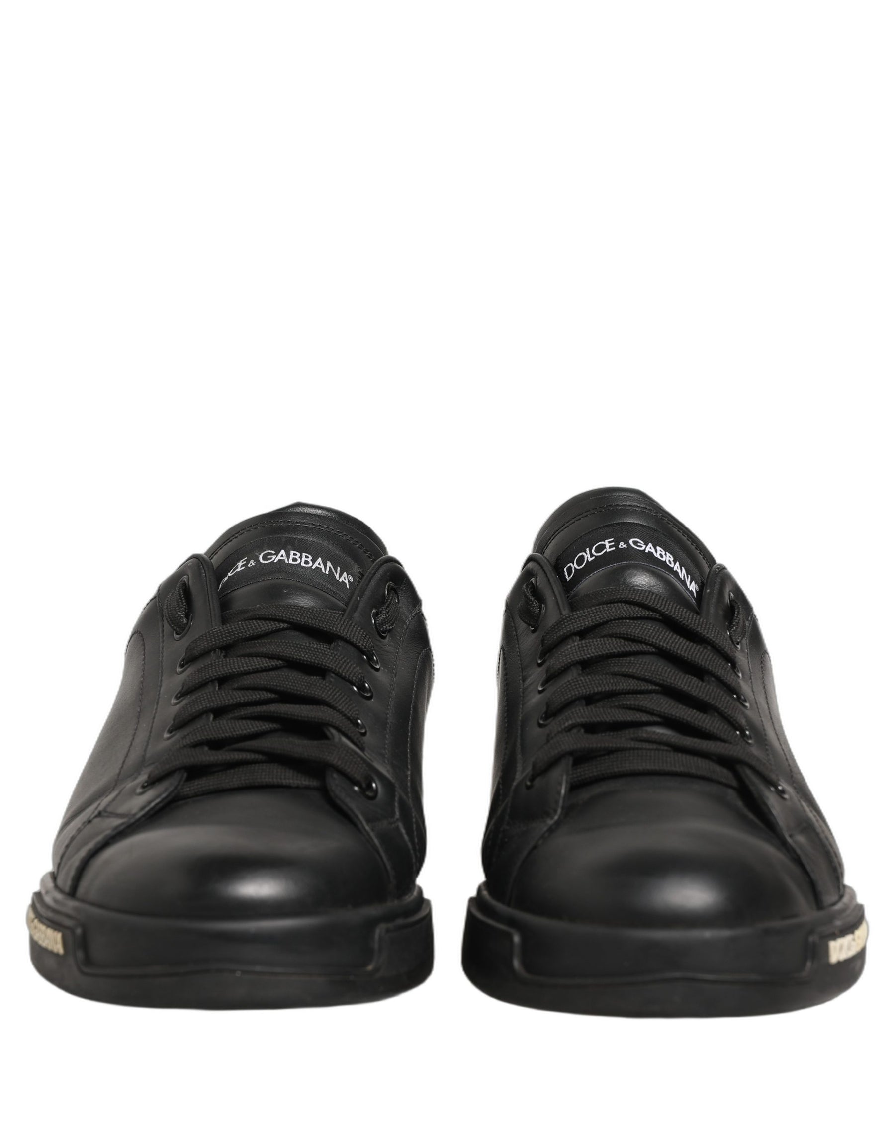 Dolce & Gabbana Black Leather Logo Low Top Men Sneakers Shoes | Regal Royce