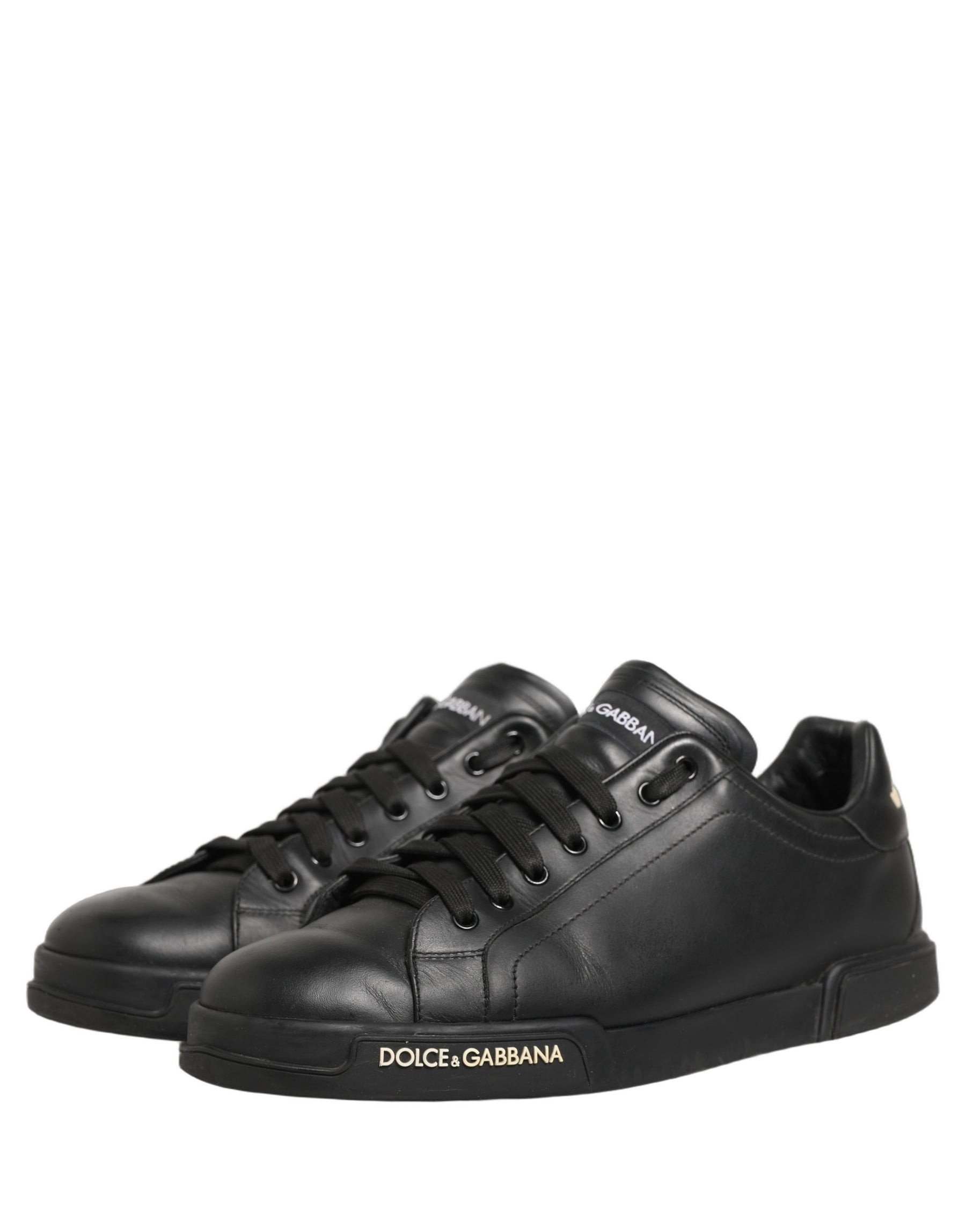Dolce & Gabbana Black Leather Logo Low Top Men Sneakers Shoes | Regal Royce