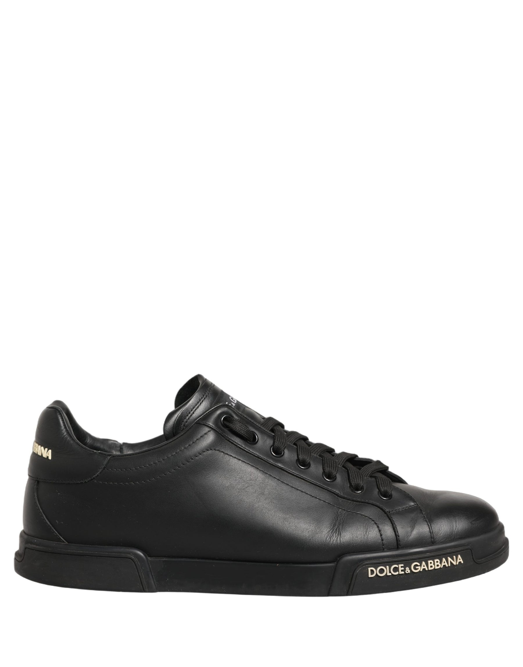 Dolce & Gabbana Black Leather Logo Low Top Men Sneakers Shoes | Regal Royce