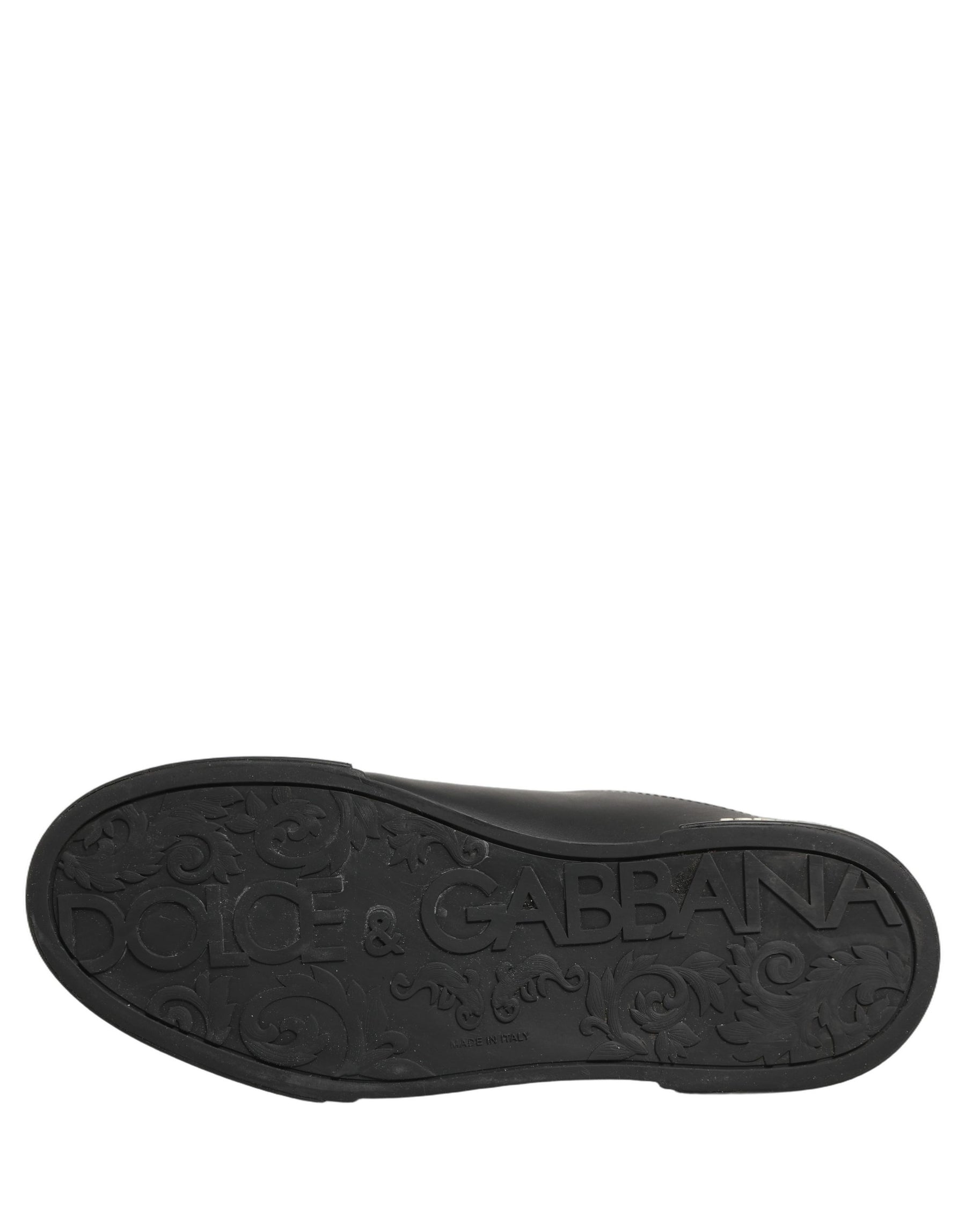 Dolce & Gabbana Black Leather Logo Low Top Men Sneakers Shoes | Regal Royce