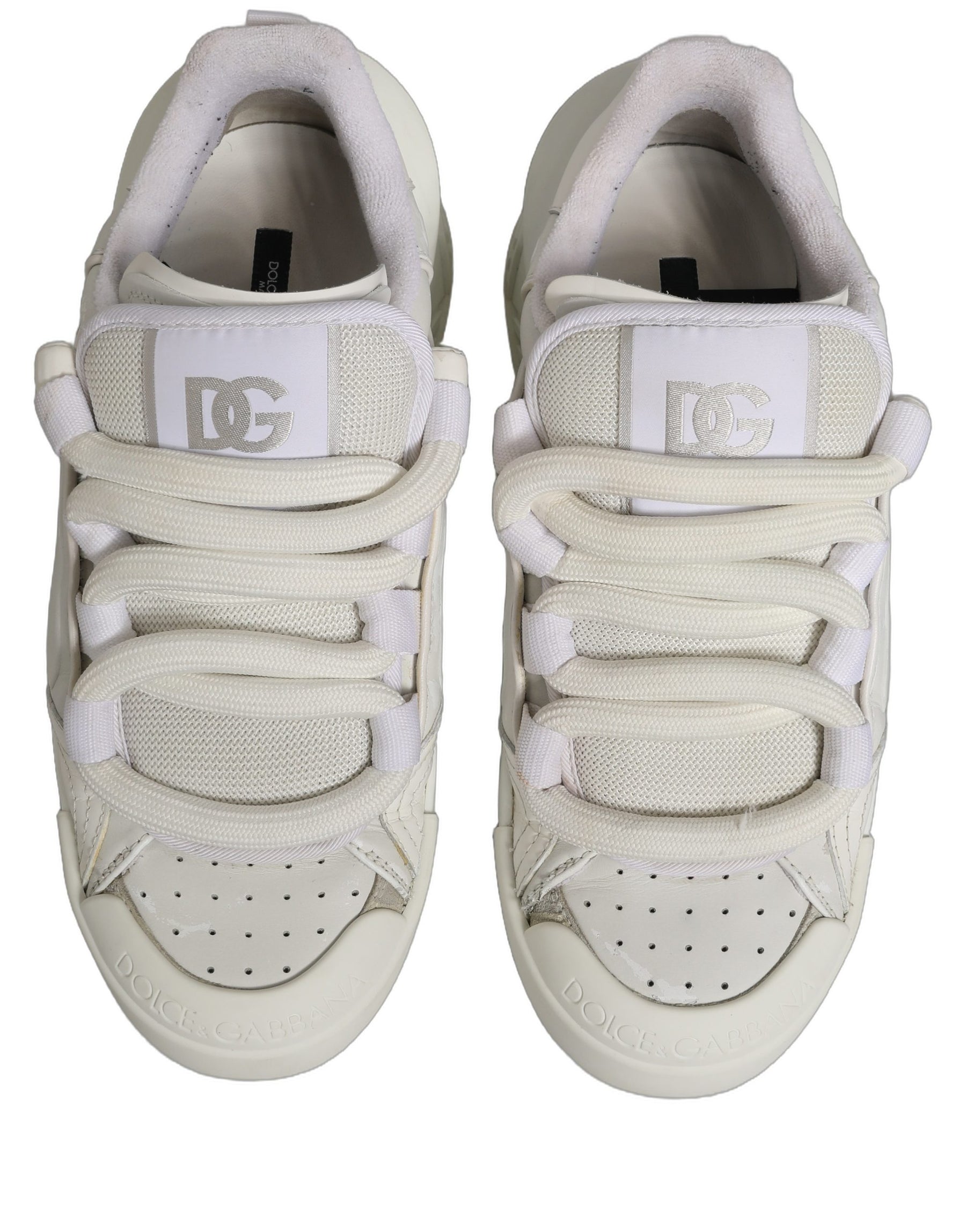 Dolce & Gabbana White Leather Portofino Space Sneakers Shoes | Regal Royce