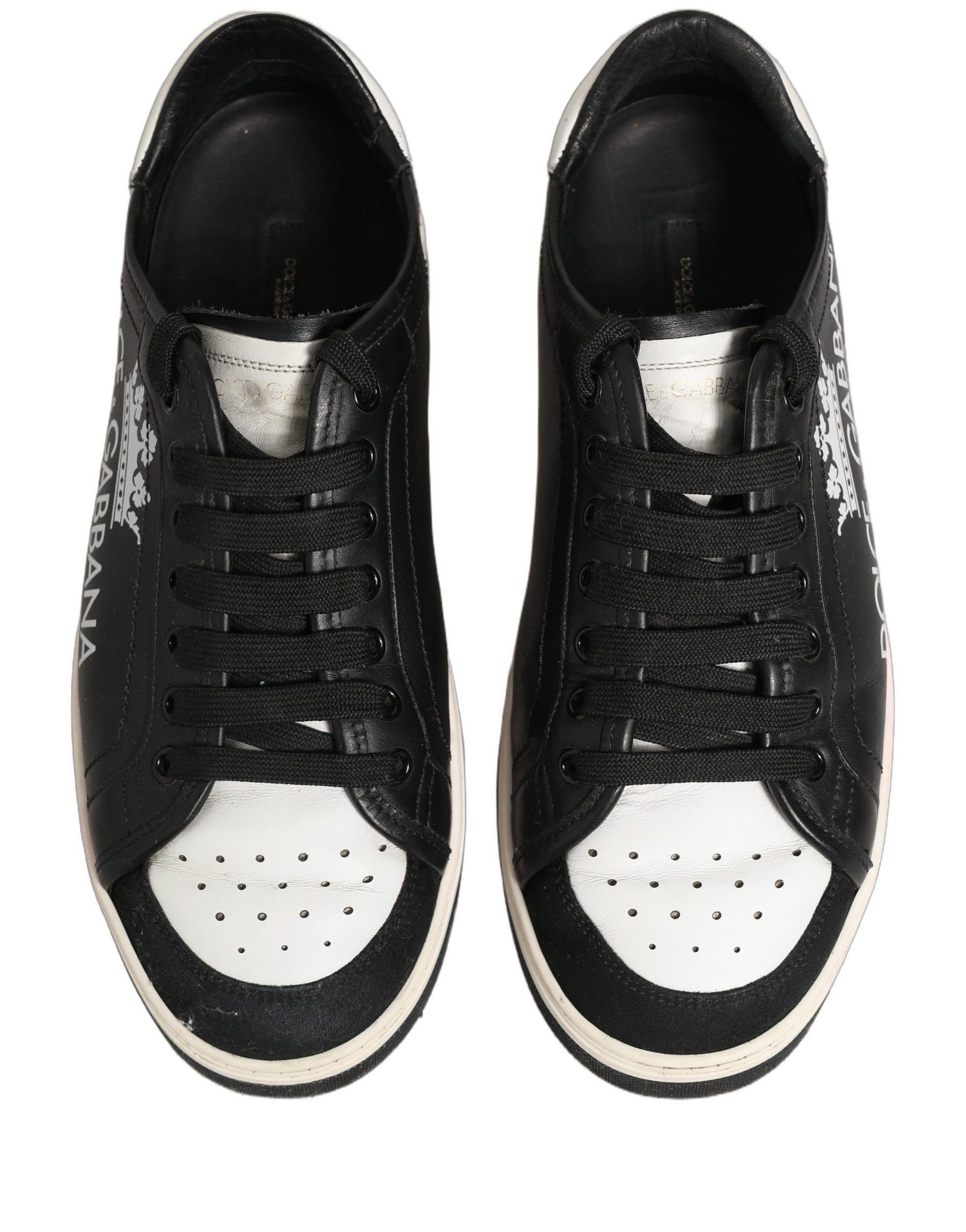 Dolce & Gabbana Black Leather Crown Milano Men Sneakers Shoes | Regal Royce