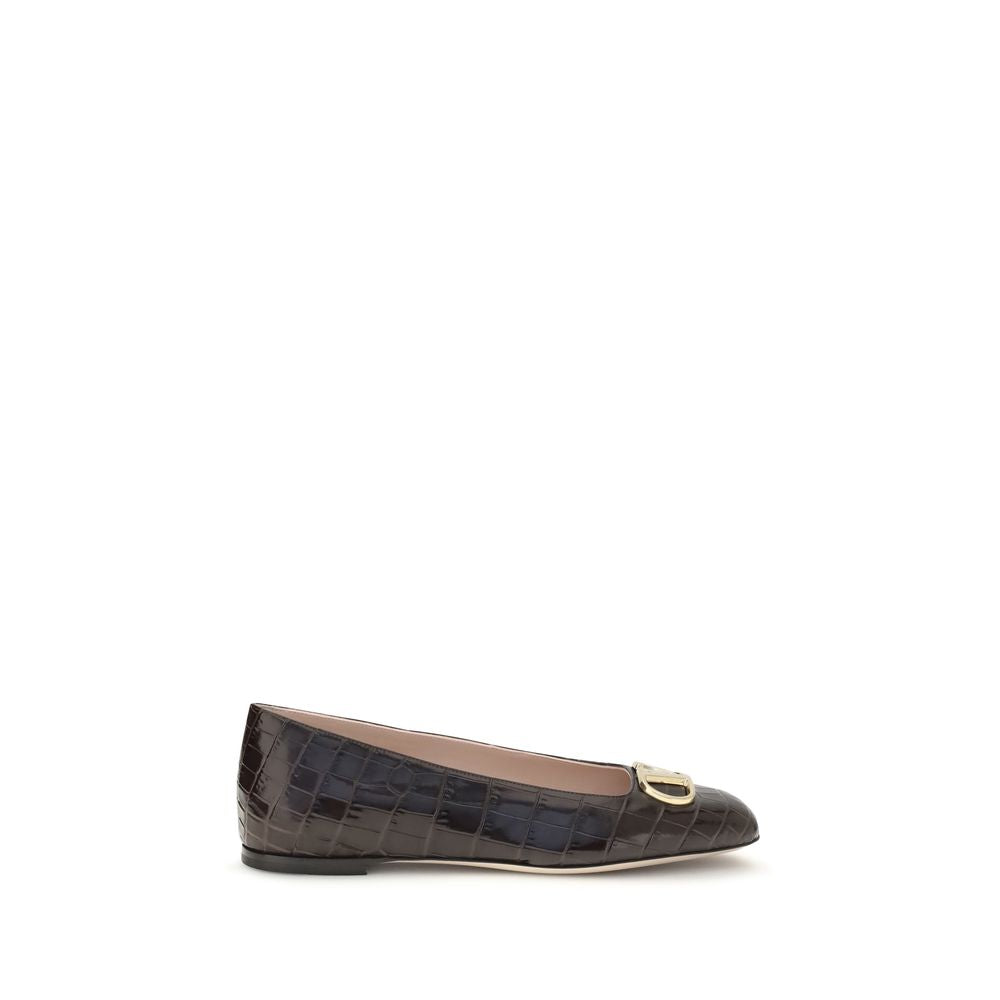 Valentino Garavani Brown Calf Leather Bos Taurus Ballet Flats | Regal Royce