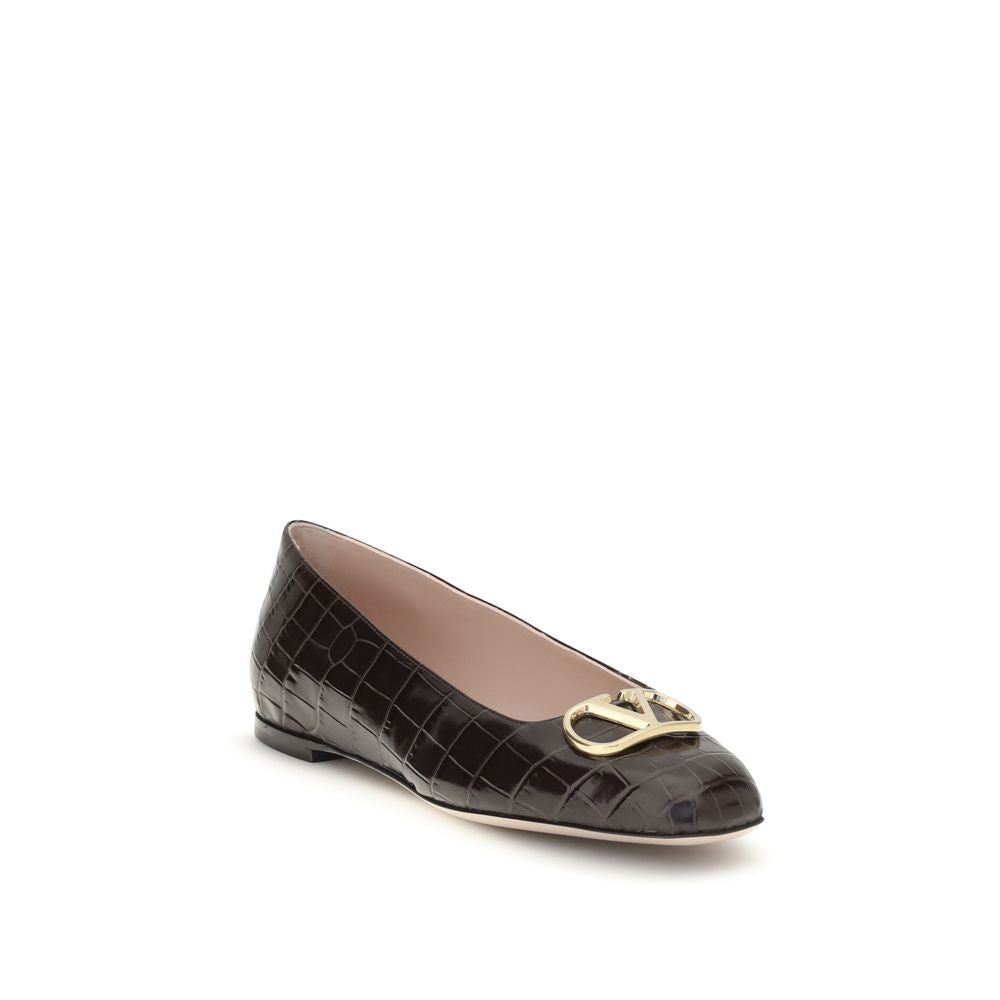 Valentino Garavani Brown Calf Leather Bos Taurus Ballet Flats | Regal Royce