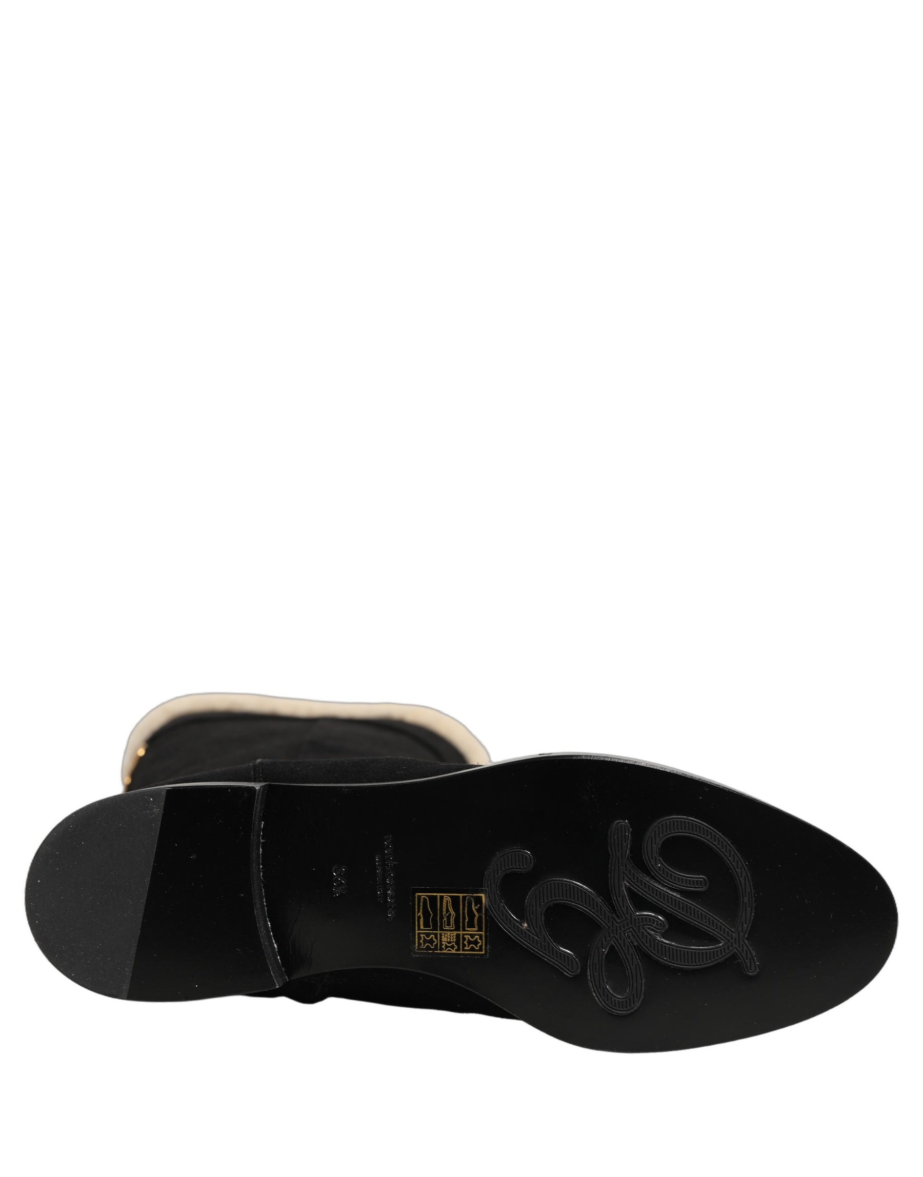 Dolce & Gabbana Black Suede Leather Knee High Boots Shoes | Regal Royce