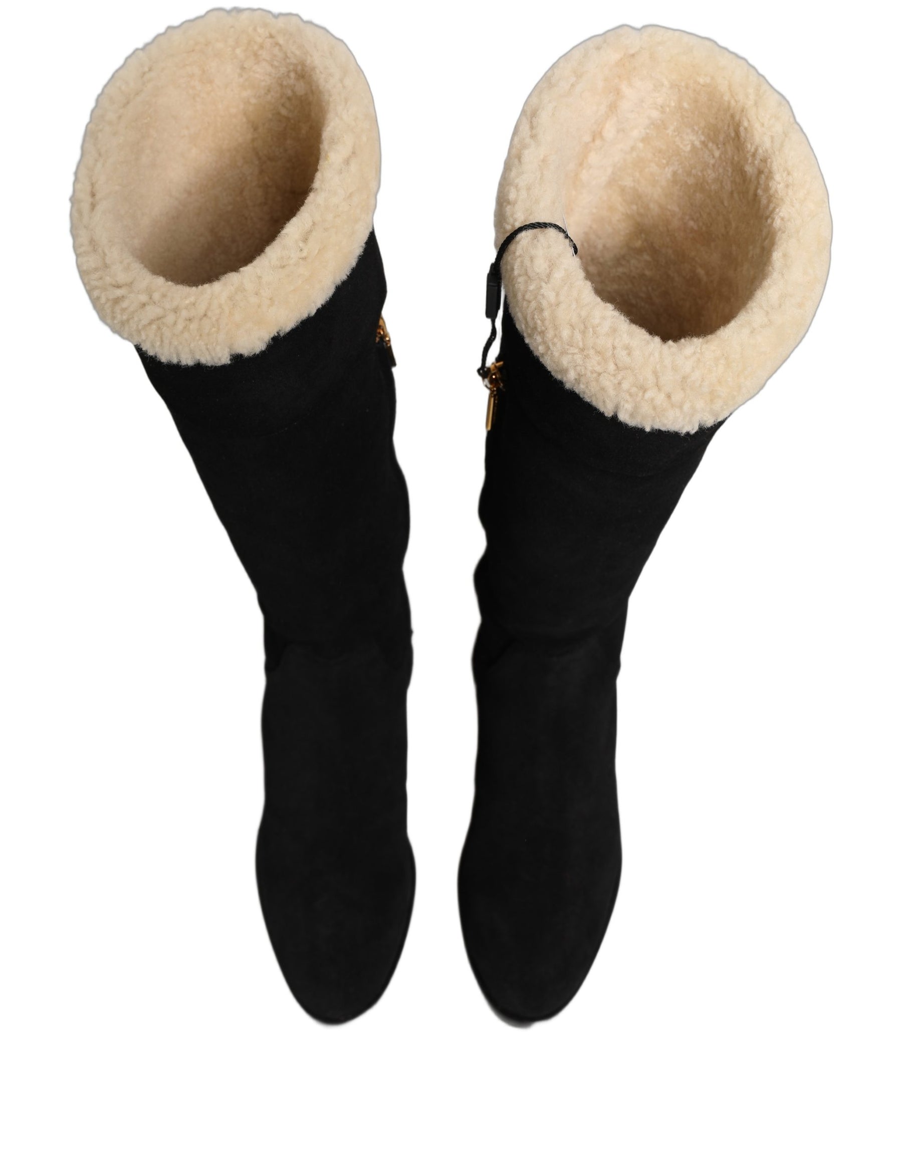 Dolce & Gabbana Black Suede Leather Knee High Boots Shoes | Regal Royce