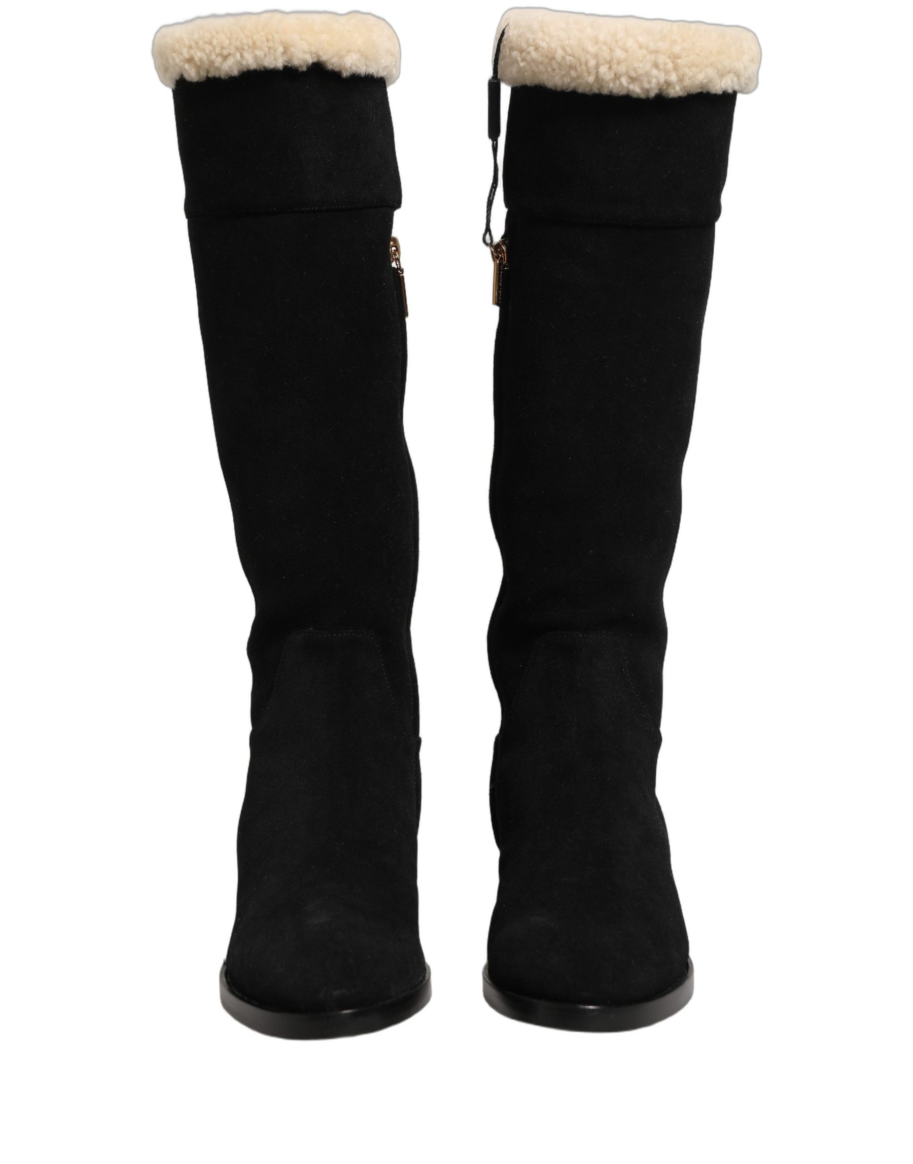 Dolce & Gabbana Black Suede Leather Knee High Boots Shoes | Regal Royce