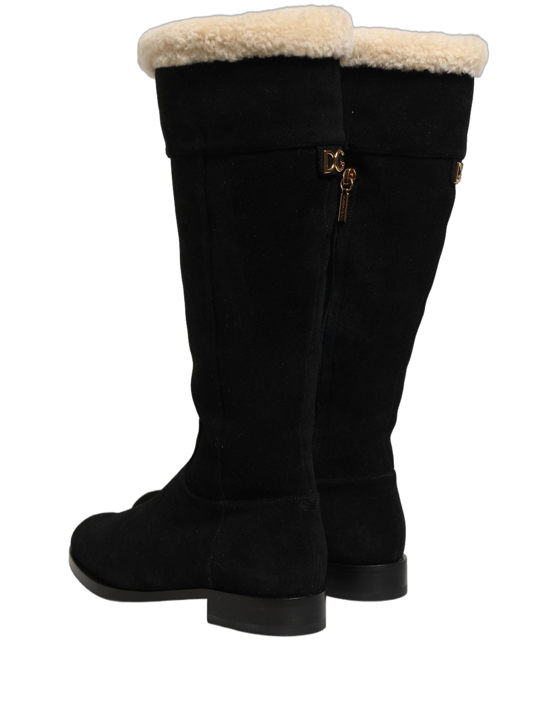 Dolce & Gabbana Black Suede Leather Knee High Boots Shoes | Regal Royce