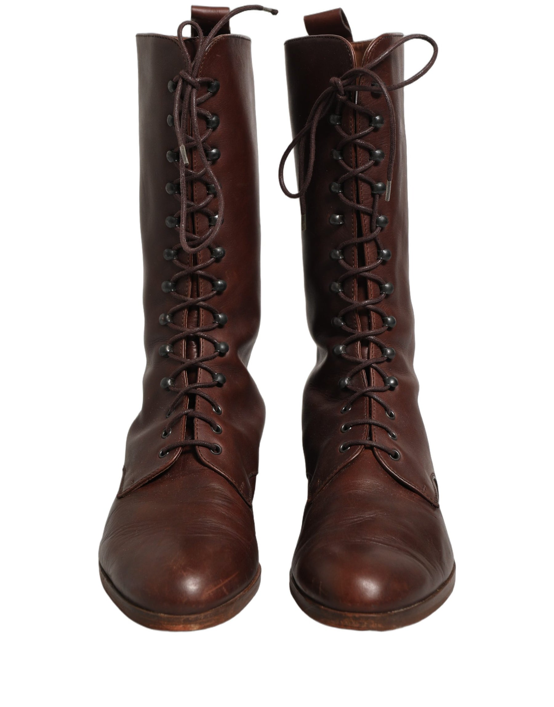Dolce & Gabbana Brown Leather Lace Up Mid Calf Boots Shoes | Regal Royce
