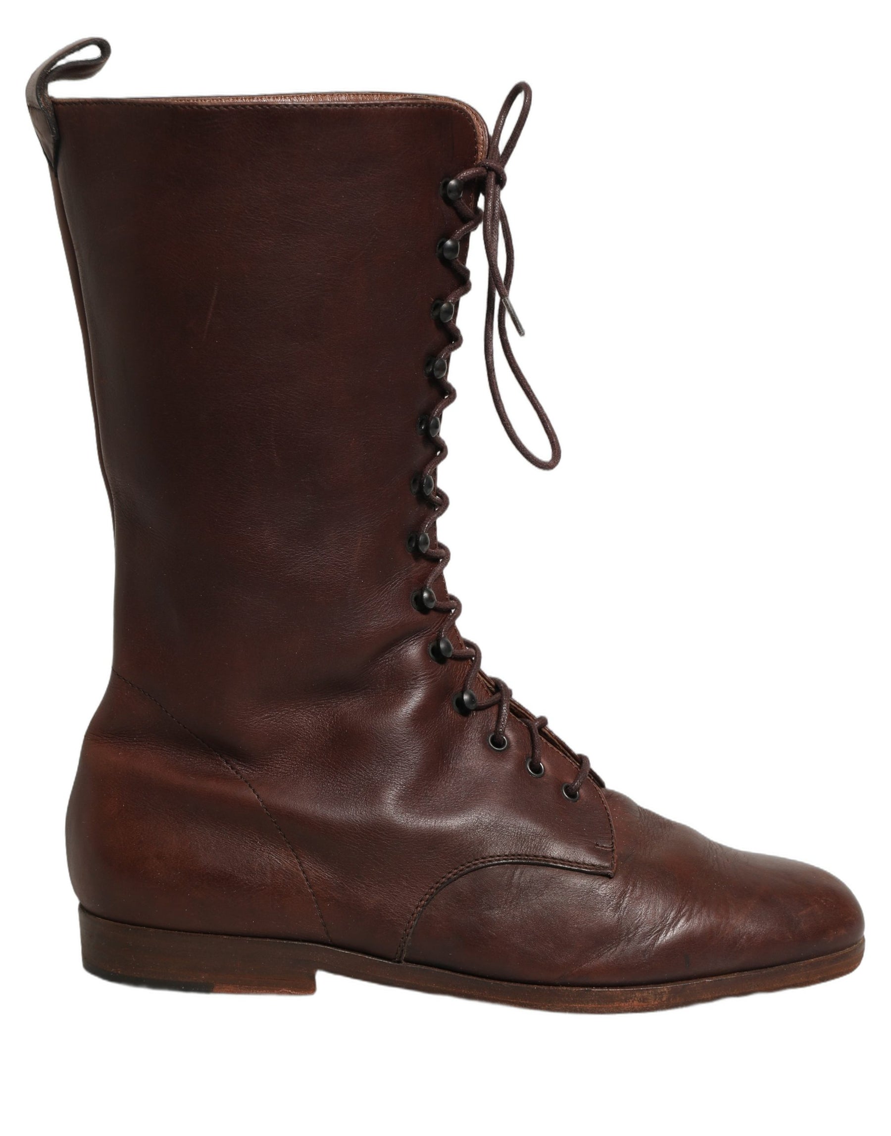 Dolce & Gabbana Brown Leather Lace Up Mid Calf Boots Shoes | Regal Royce