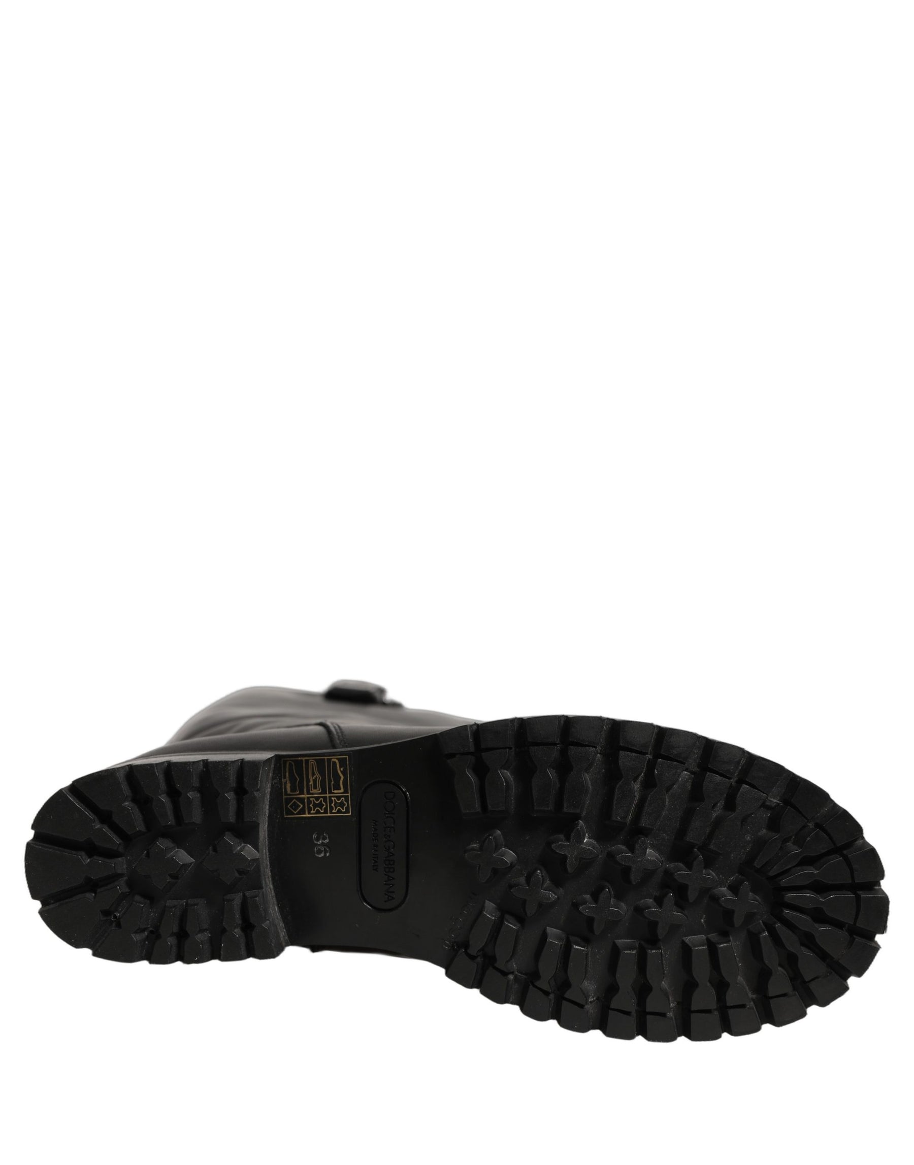 Dolce & Gabbana Black Leather Buckle Detail Mid Calf Boots Shoes | Regal Royce