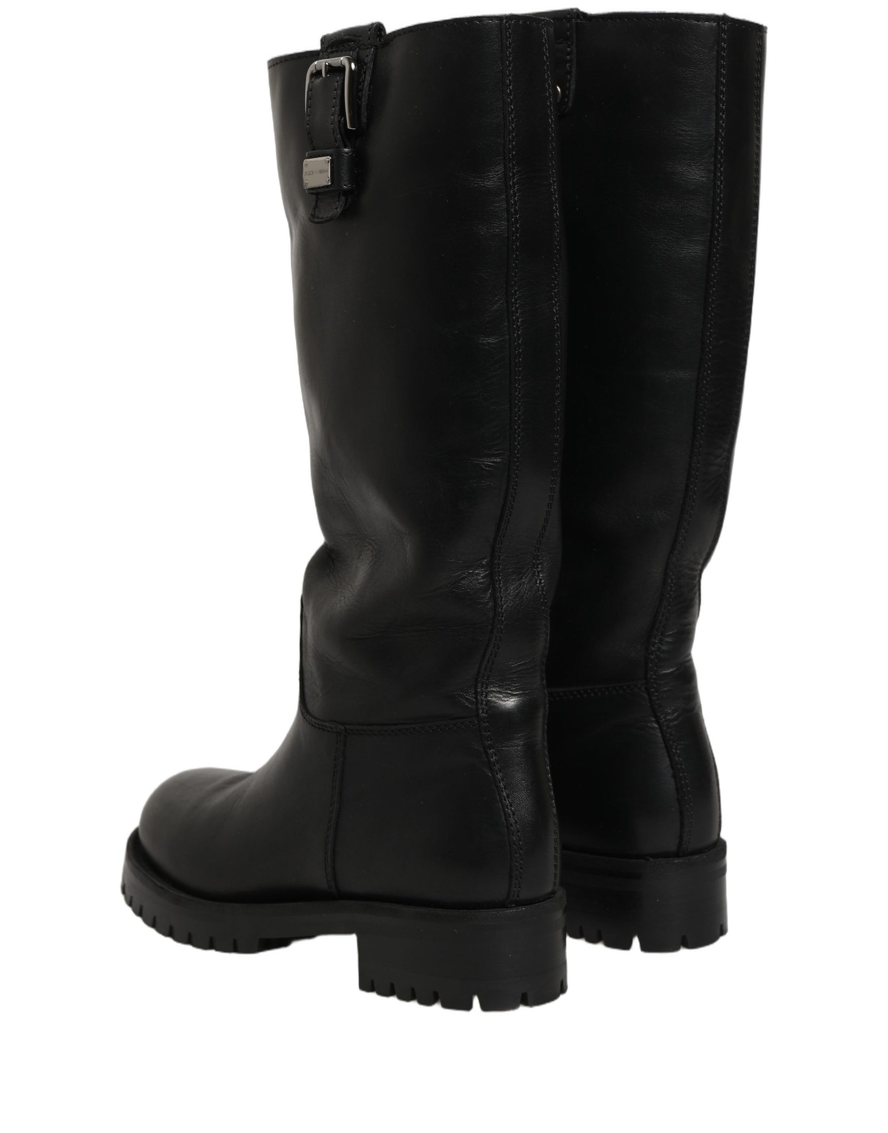 Dolce & Gabbana Black Leather Buckle Detail Mid Calf Boots Shoes | Regal Royce