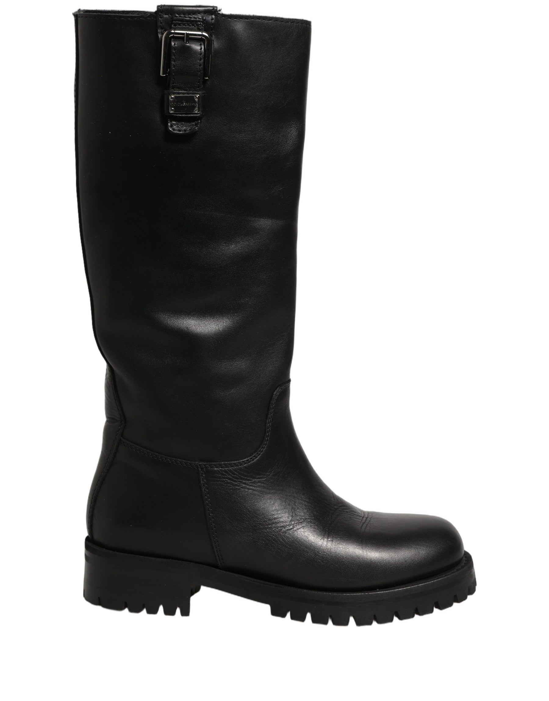 Dolce & Gabbana Black Leather Buckle Detail Mid Calf Boots Shoes | Regal Royce