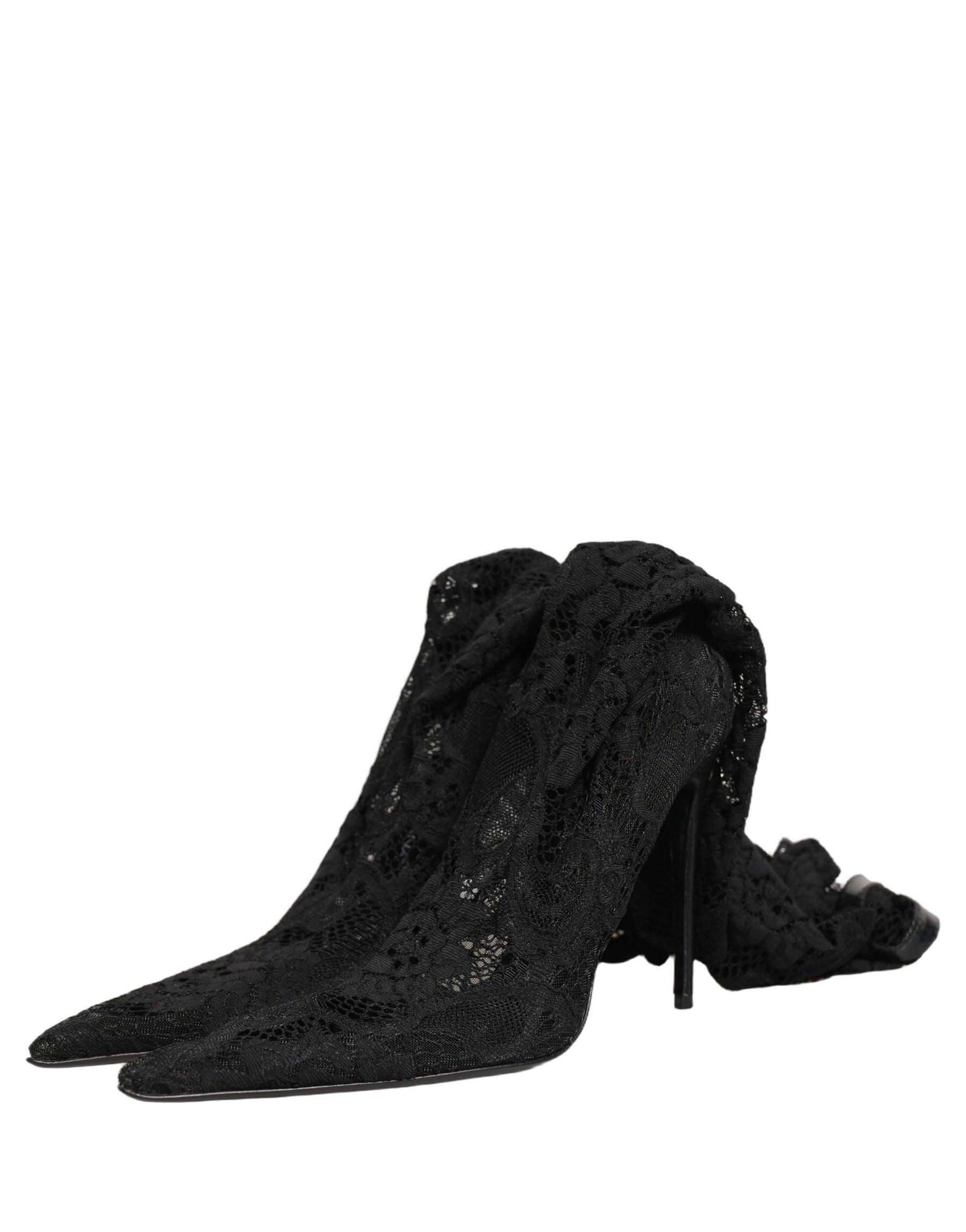 Dolce & Gabbana Black Taormina Lace Socks Boots Pumps Shoes | Regal Royce