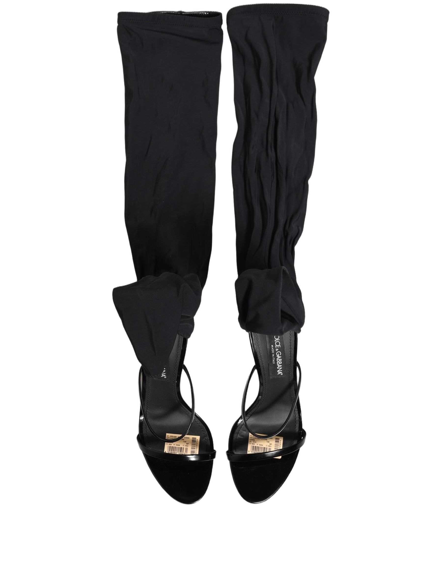 Dolce & Gabbana Stiletto Sandals Socks Knee High Boots Black | Regal Royce
