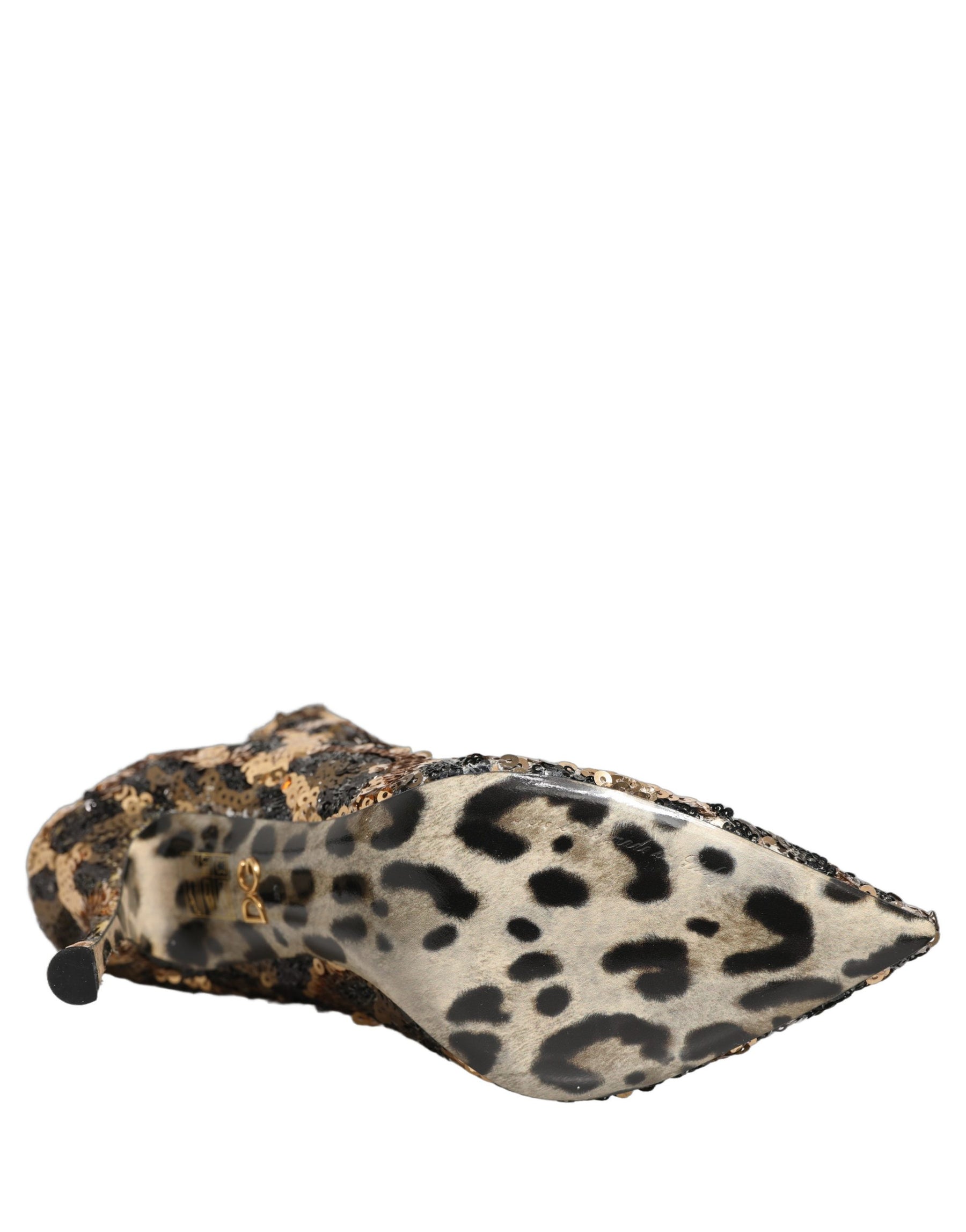Dolce & Gabbana Gold Leopard Sequin Sock Ankle Boots Shoes | Regal Royce