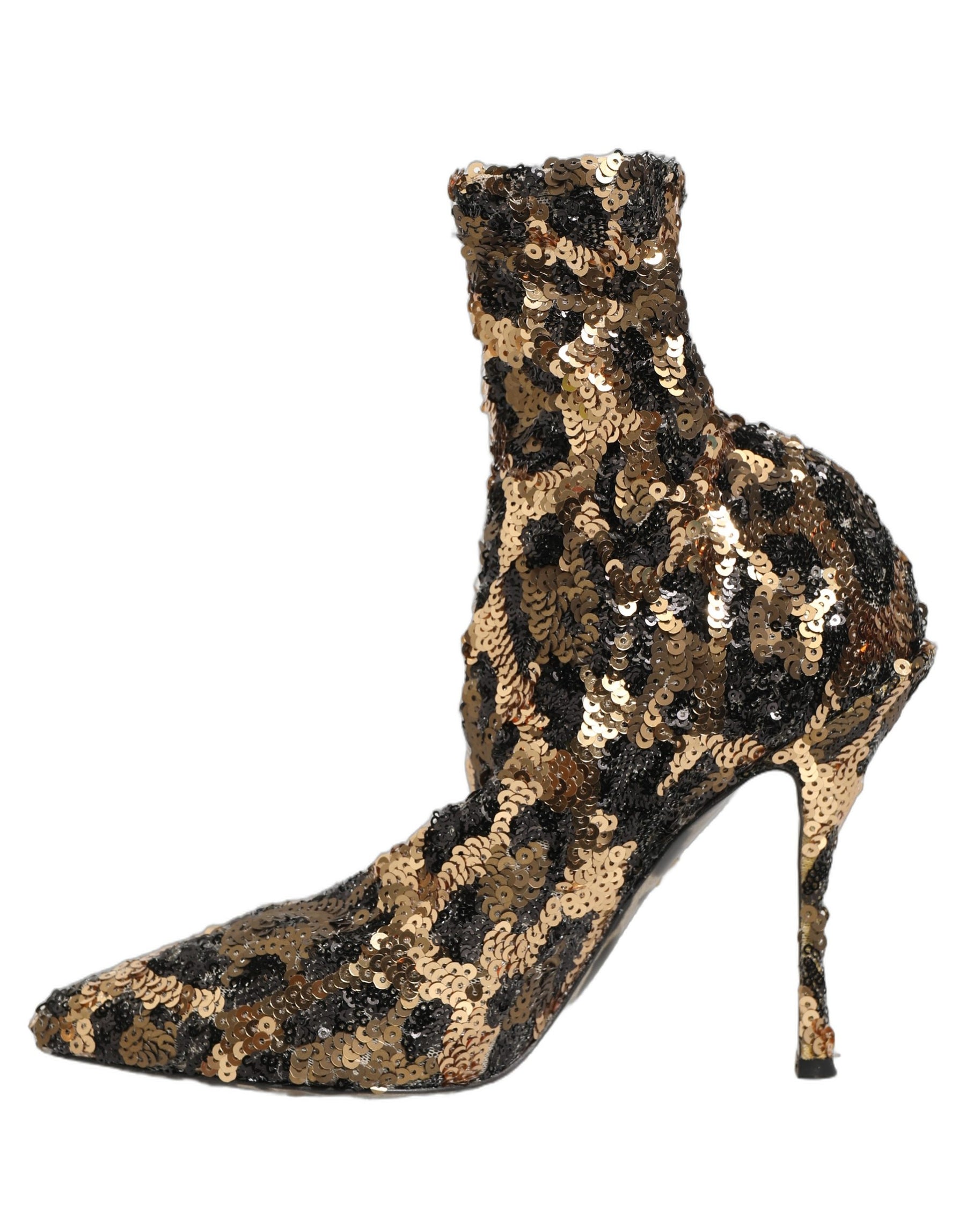 Dolce & Gabbana Gold Leopard Sequin Sock Ankle Boots Shoes | Regal Royce