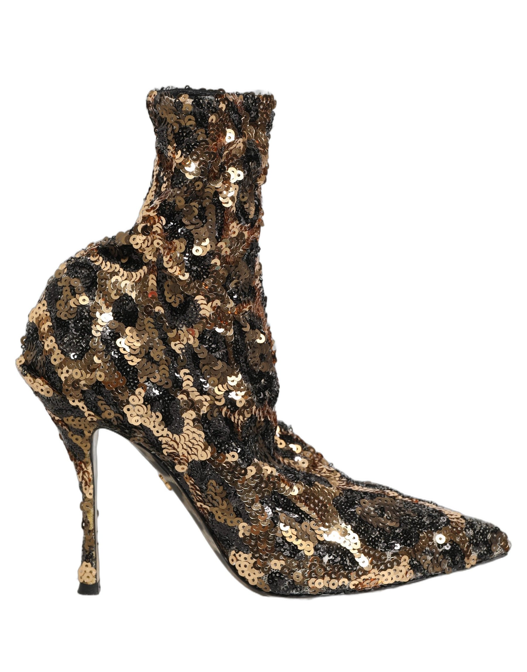 Dolce & Gabbana Gold Leopard Sequin Sock Ankle Boots Shoes | Regal Royce
