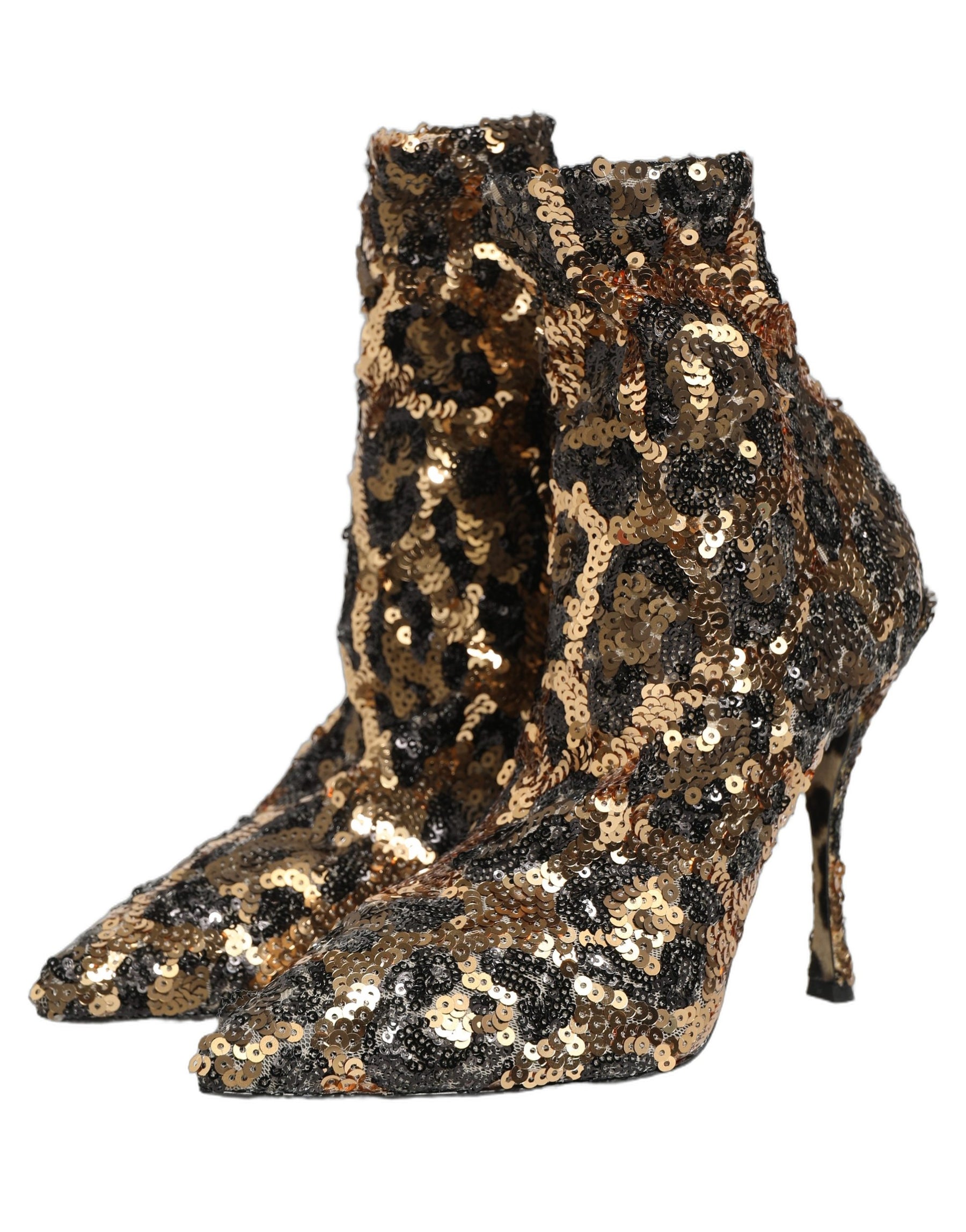 Dolce & Gabbana Gold Leopard Sequin Sock Ankle Boots Shoes | Regal Royce