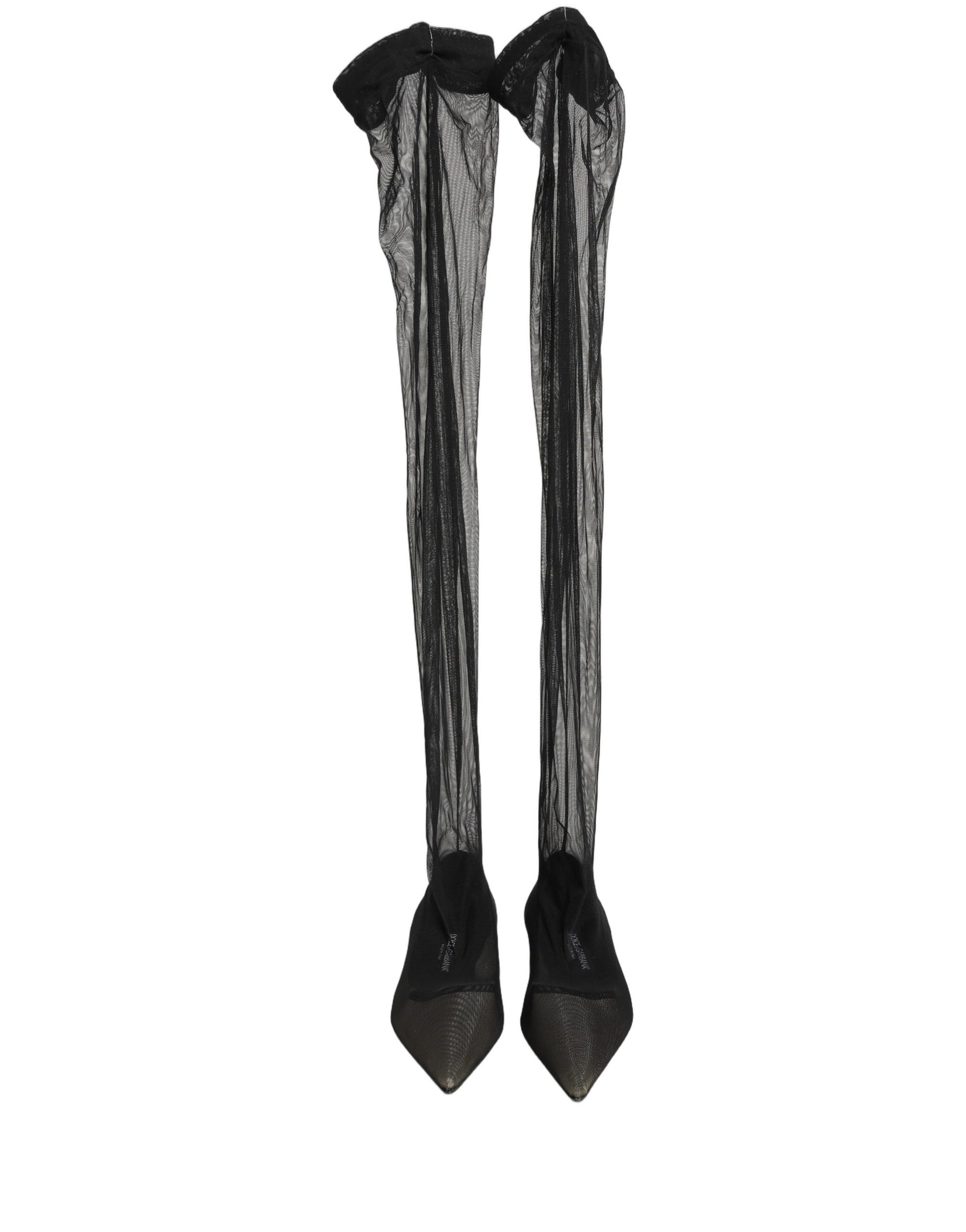 Dolce & Gabbana Black Over The Knee Tulle Flats Boots Shoes | Regal Royce